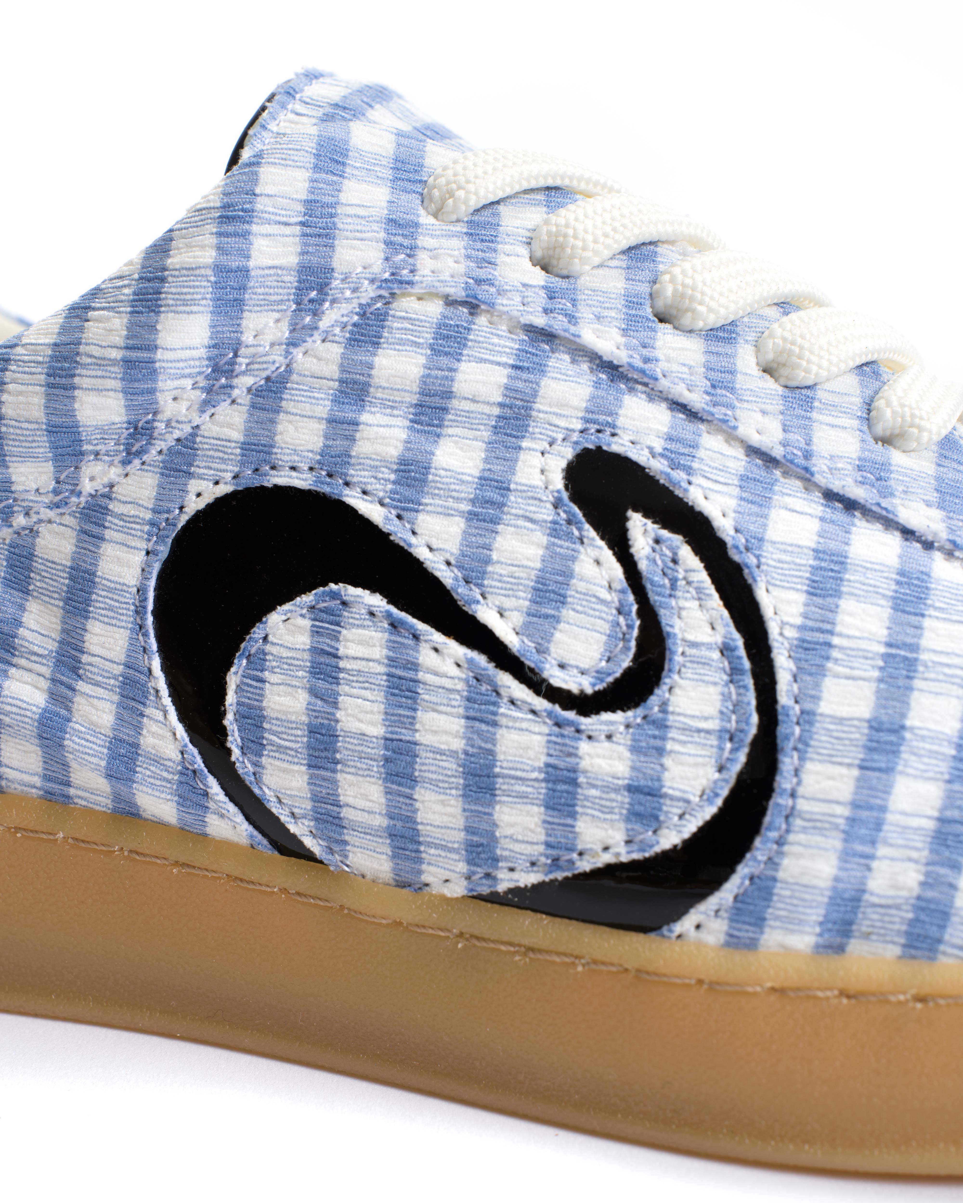Blaire Pleated gingham & polished soft calf Bubble blue & black