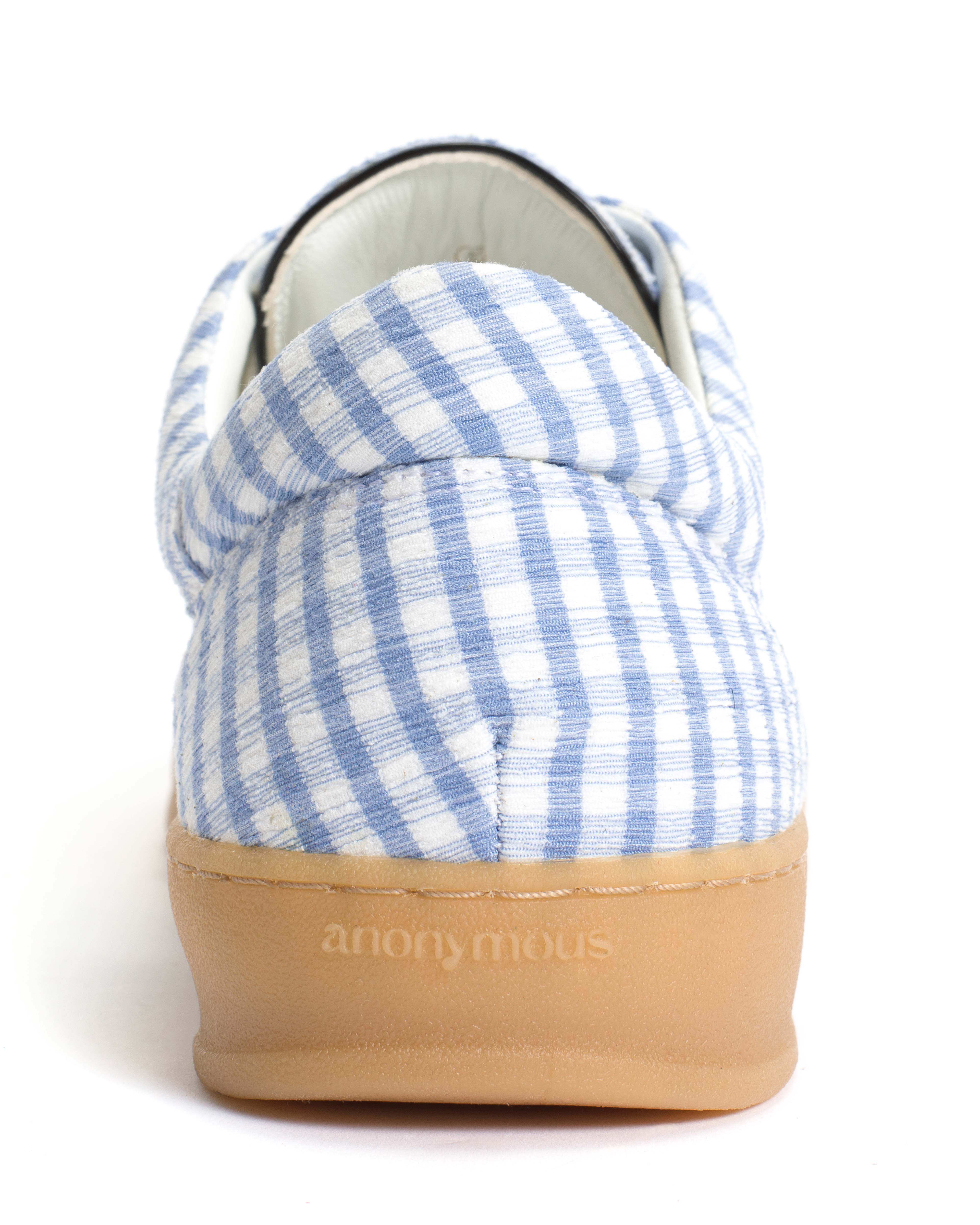 Blaire Pleated gingham & polished soft calf Bubble blue & black