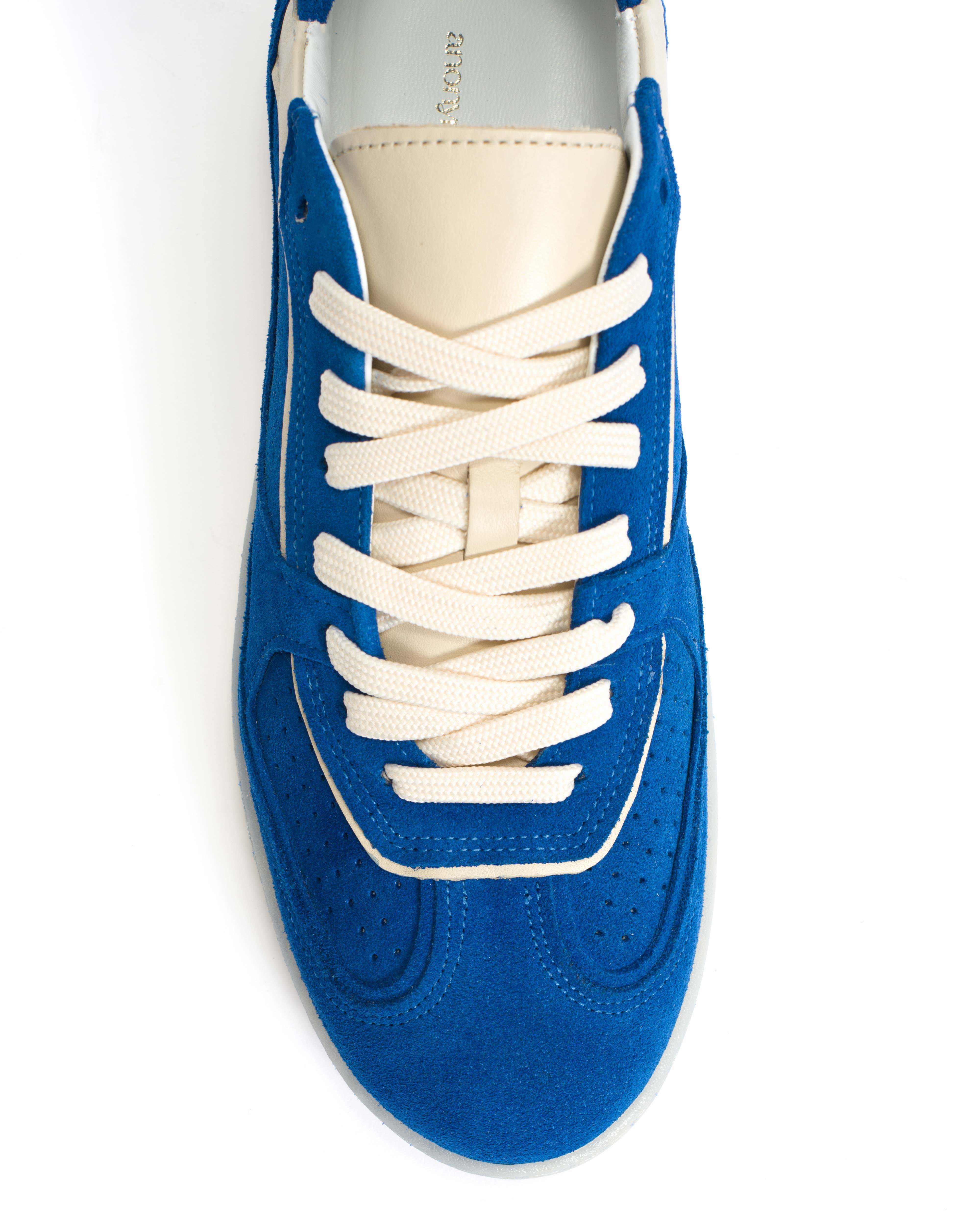 Dabbie Calf suede & sleek leather Electric blue & white sand