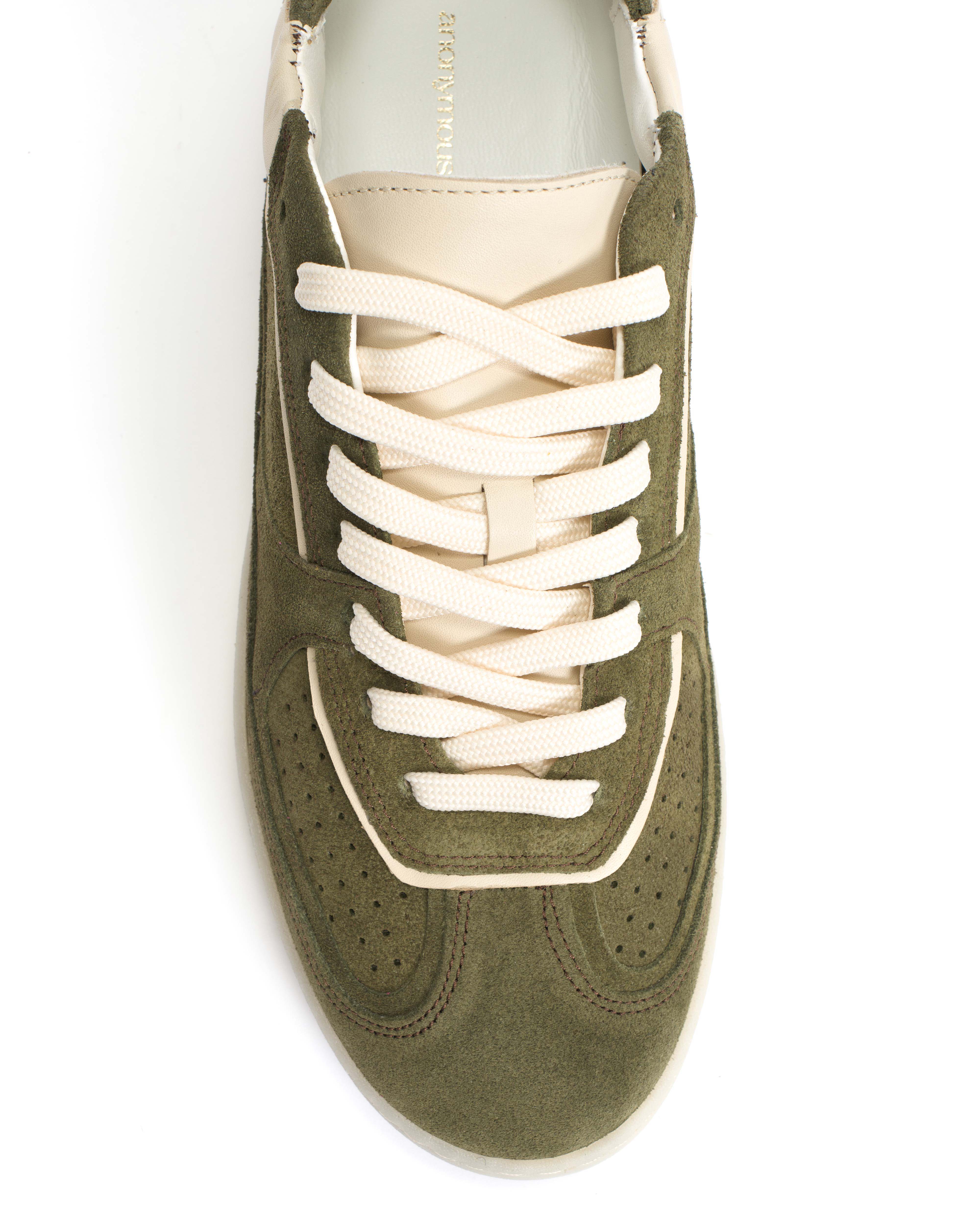 Dabbie Calf suede & sleek leather Olive green & white sand