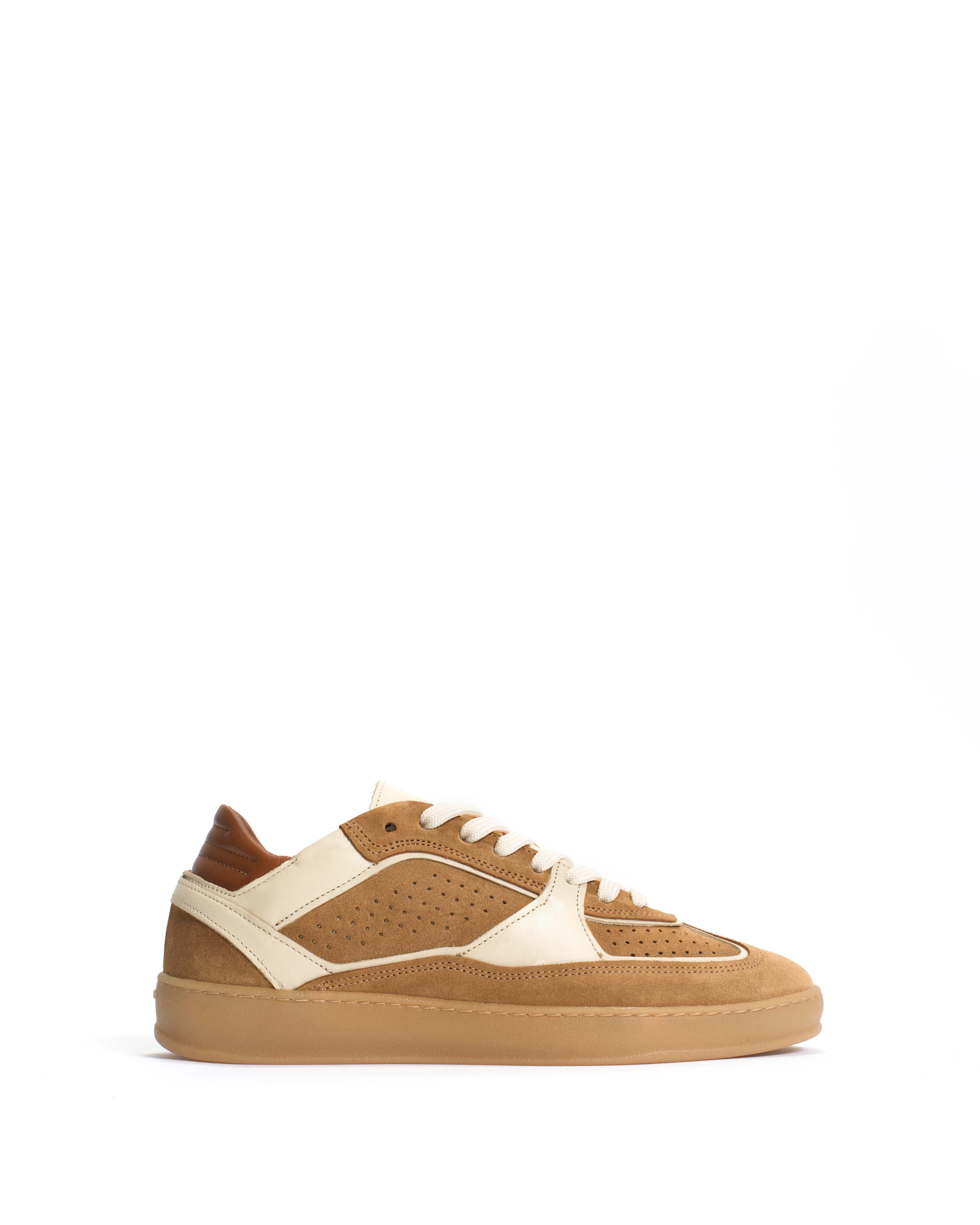 Dabbie Calf suede & soft calf dual & tri color Bamboo brown & white sand & camel