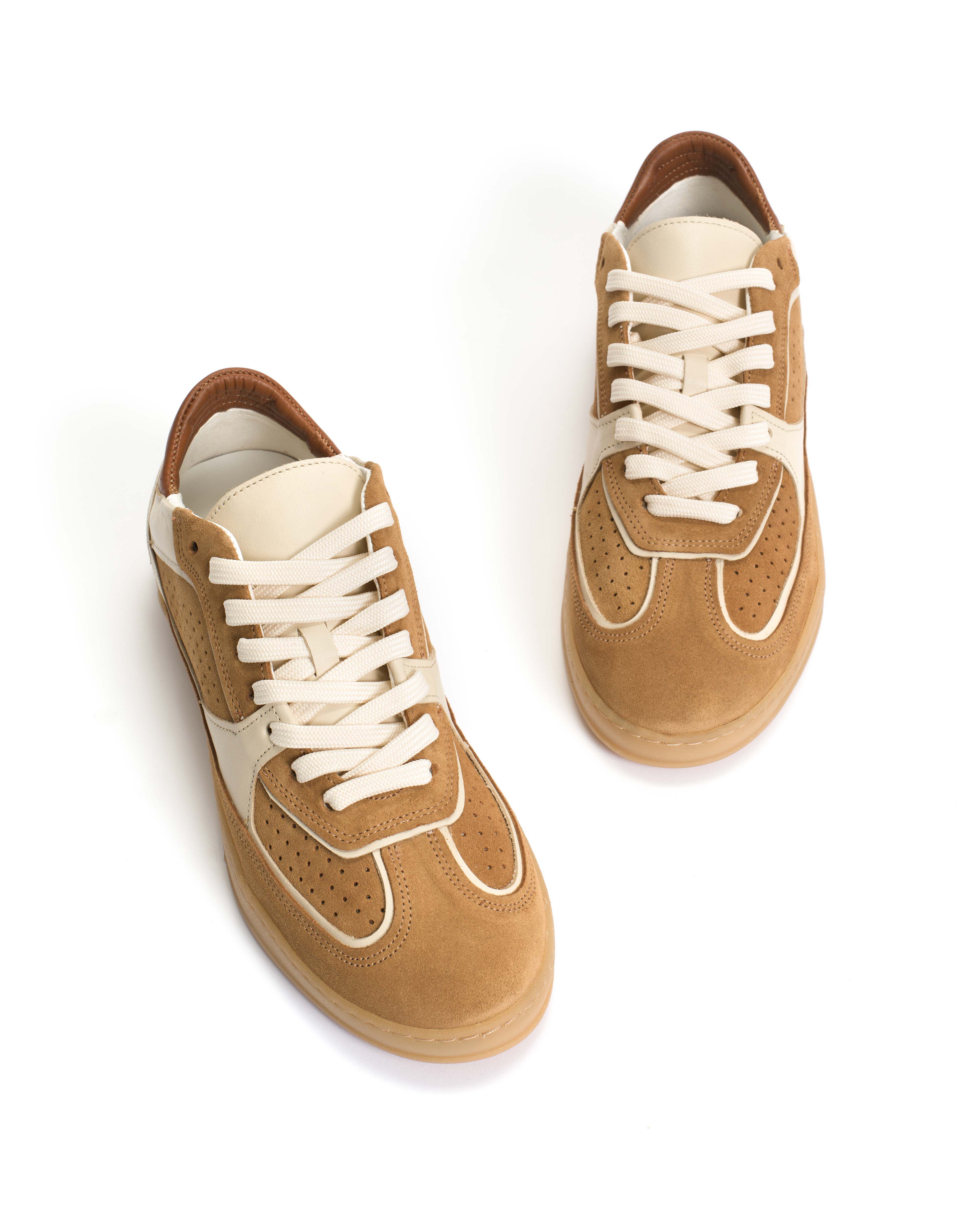 Dabbie Calf suede & soft calf dual & tri color Bamboo brown & white sand & camel