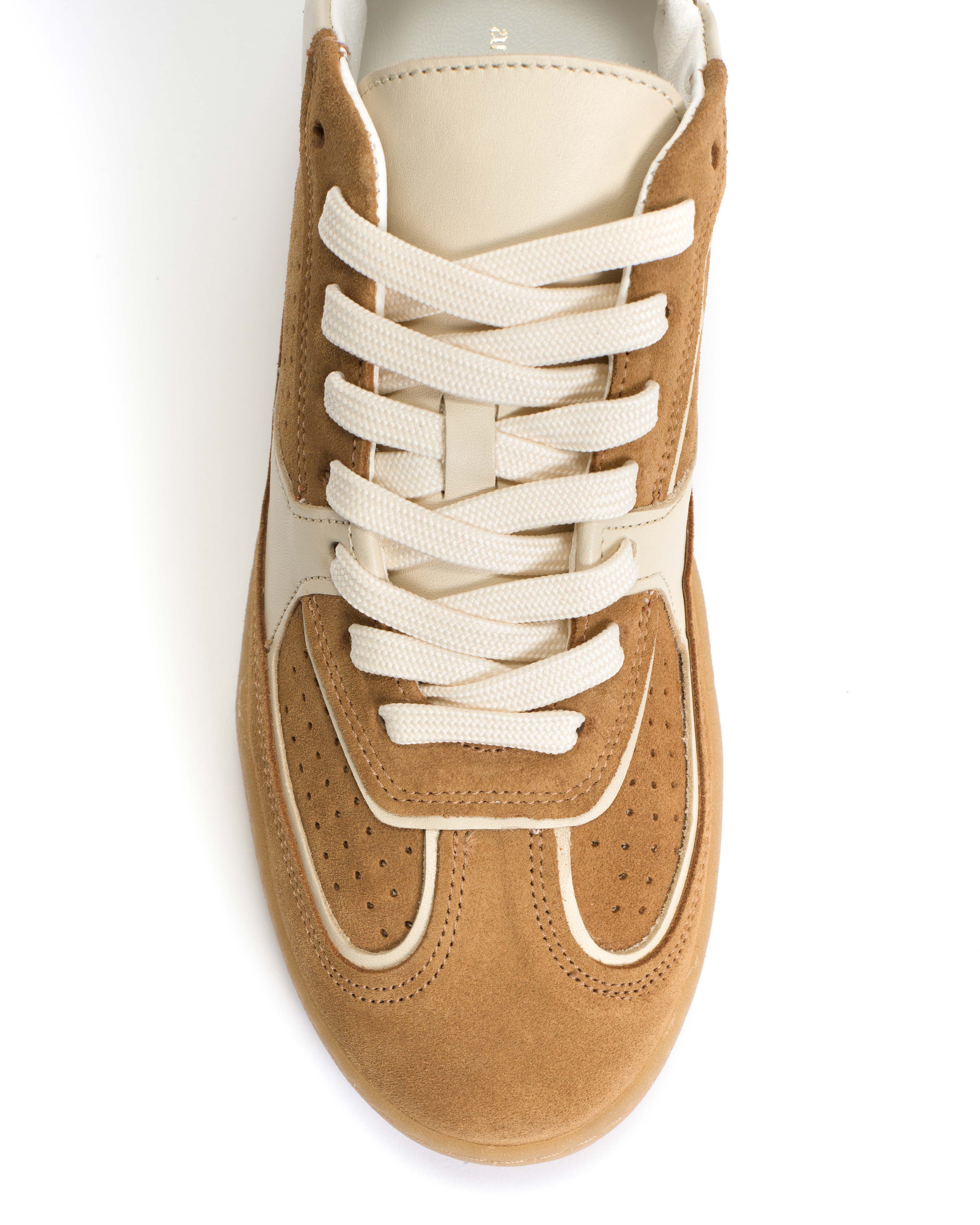 Dabbie Calf suede & soft calf dual & tri color Bamboo brown & white sand & camel