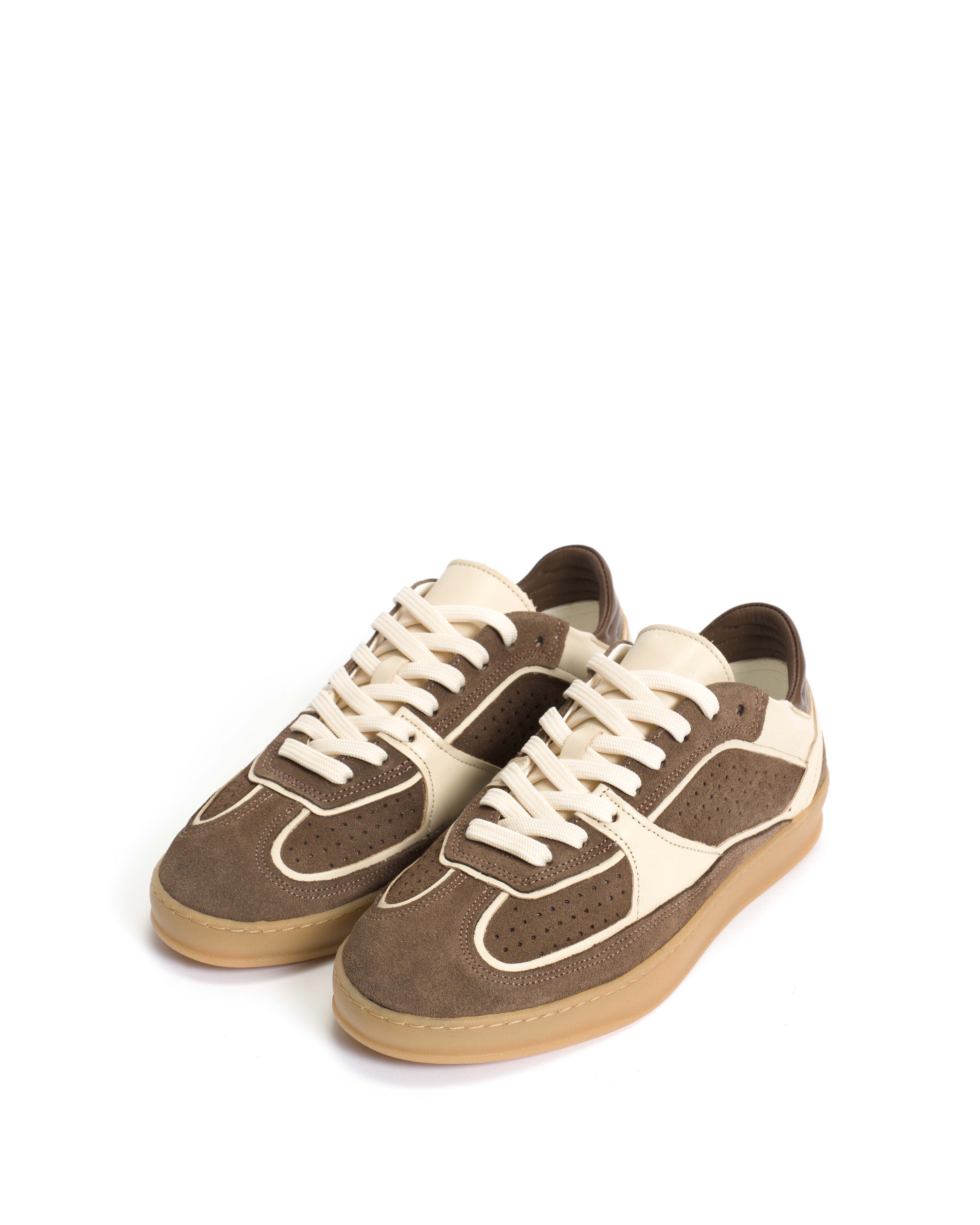 Dabbie Calf suede & soft calf dual & tri color Dark taupe & white sand & dark taupe