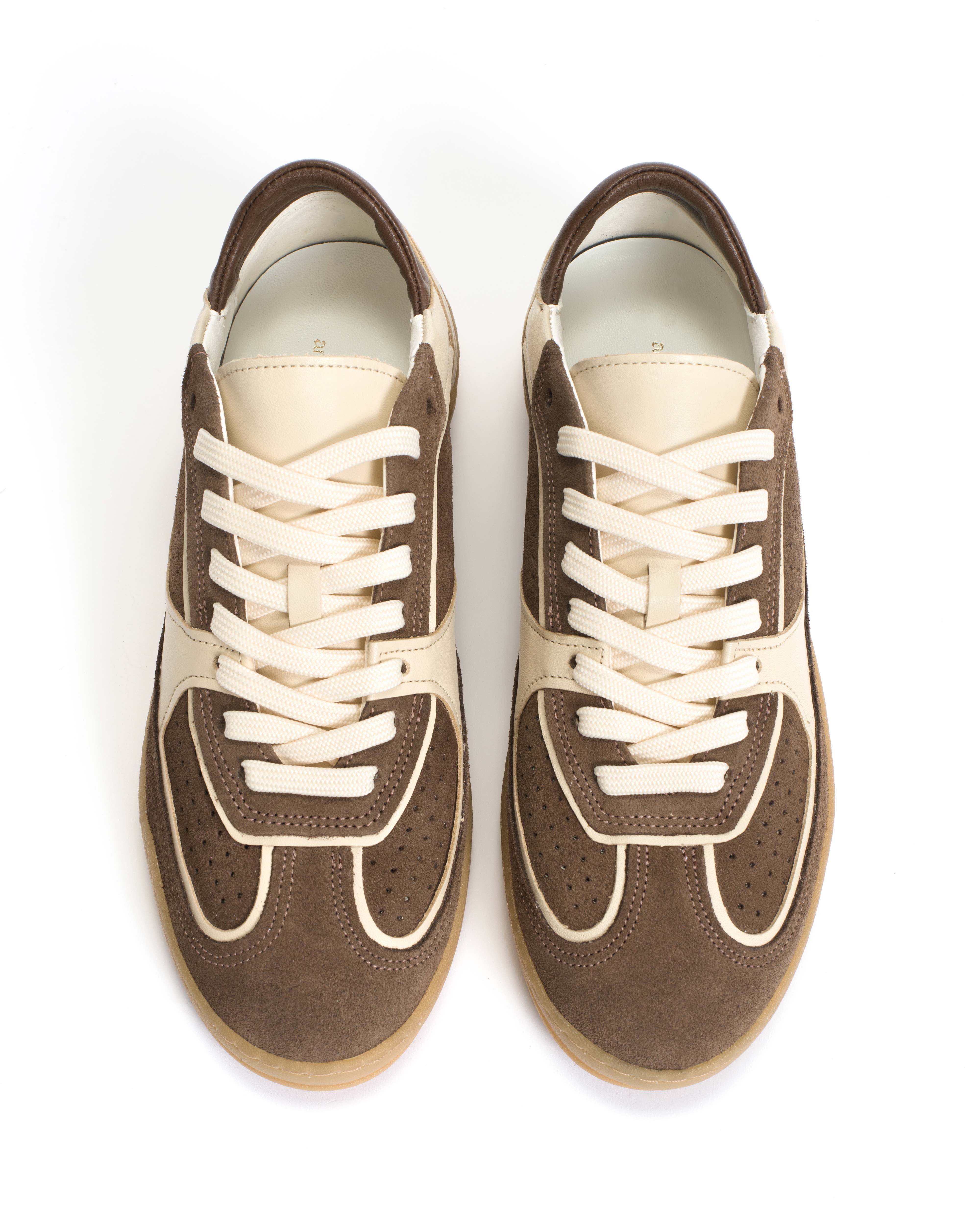 Dabbie Calf suede & soft calf dual & tri color Dark taupe & white sand & dark taupe