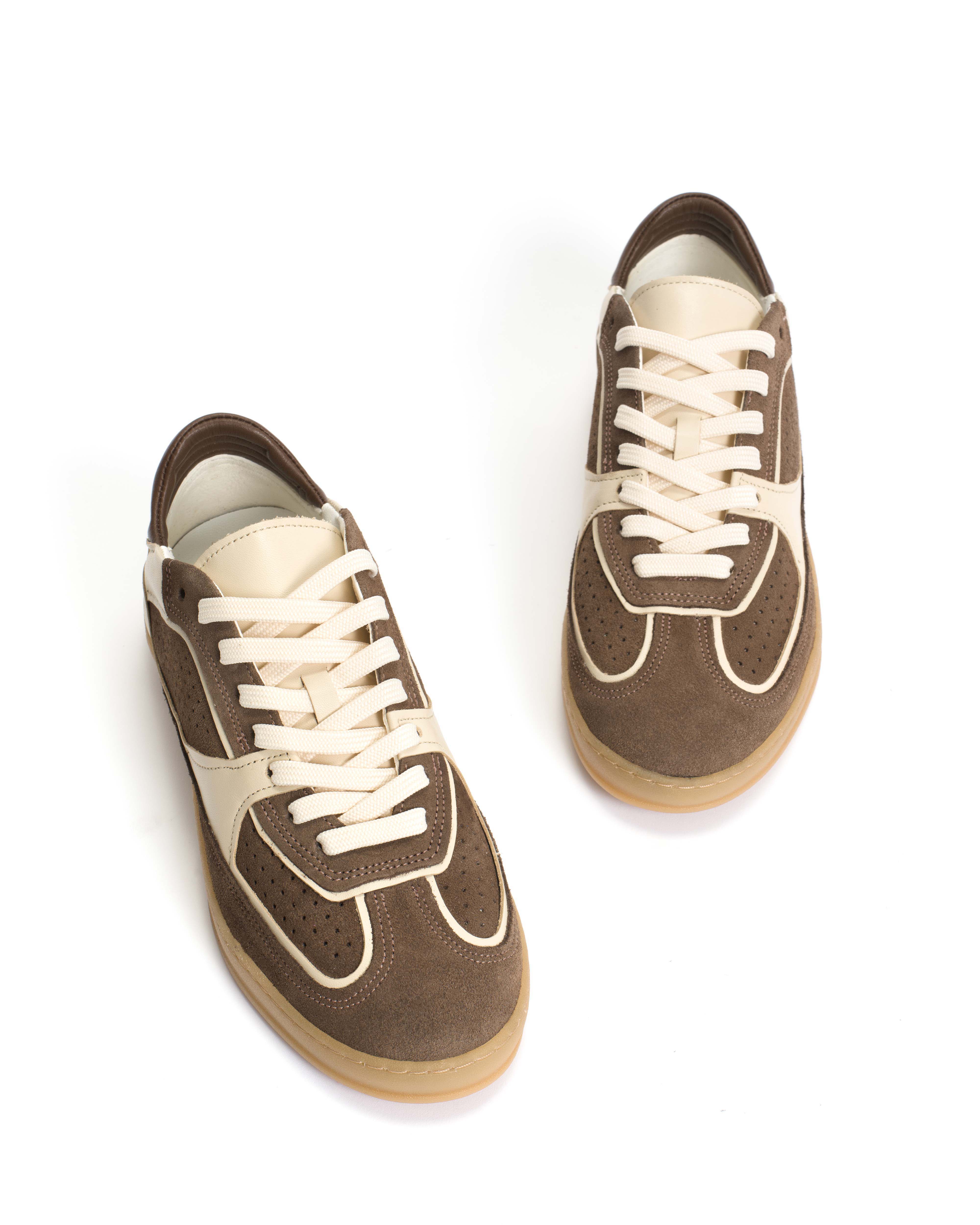 Dabbie Calf suede & soft calf dual & tri color Dark taupe & white sand & dark taupe