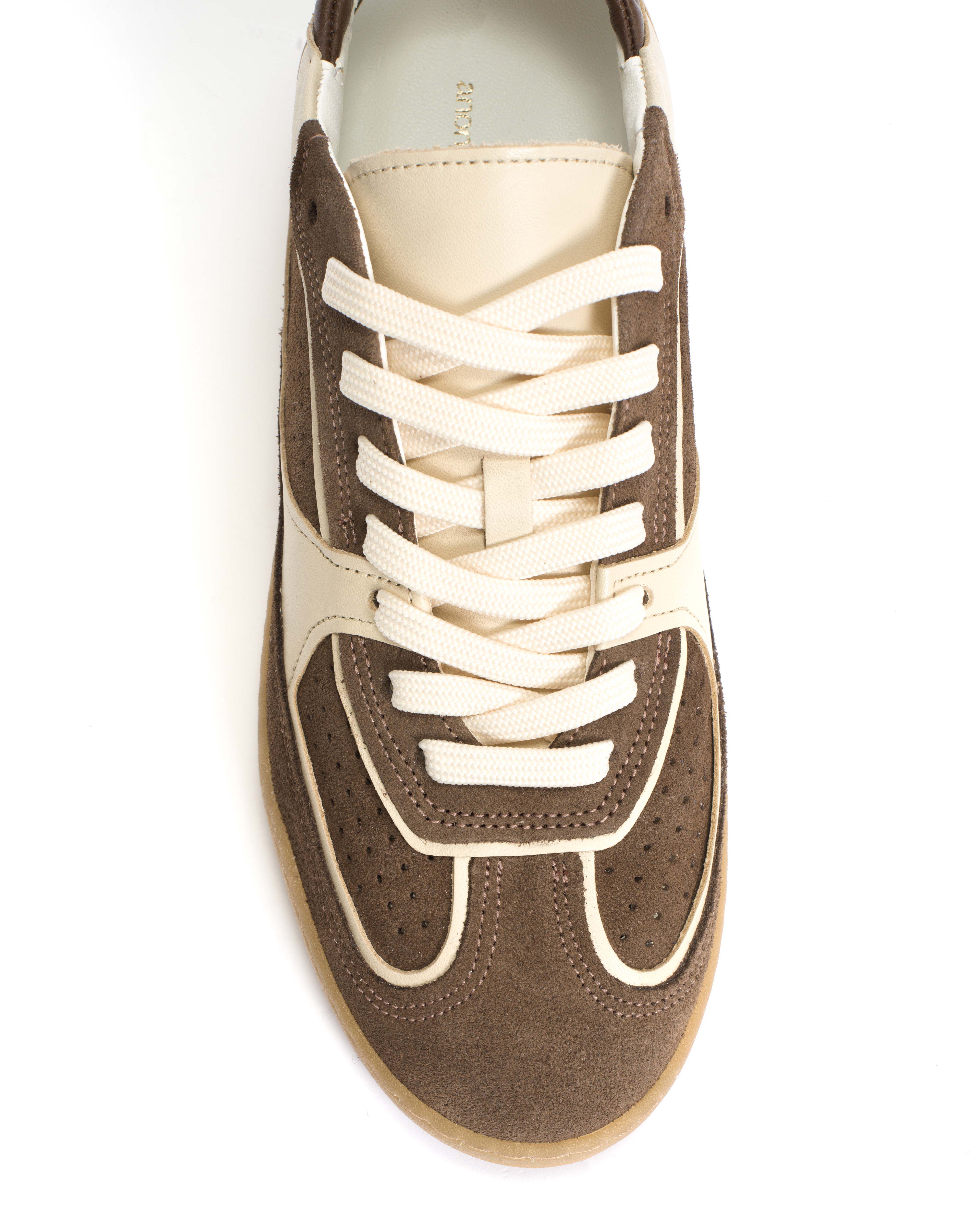 Dabbie Calf suede & soft calf dual & tri color Dark taupe & white sand & dark taupe