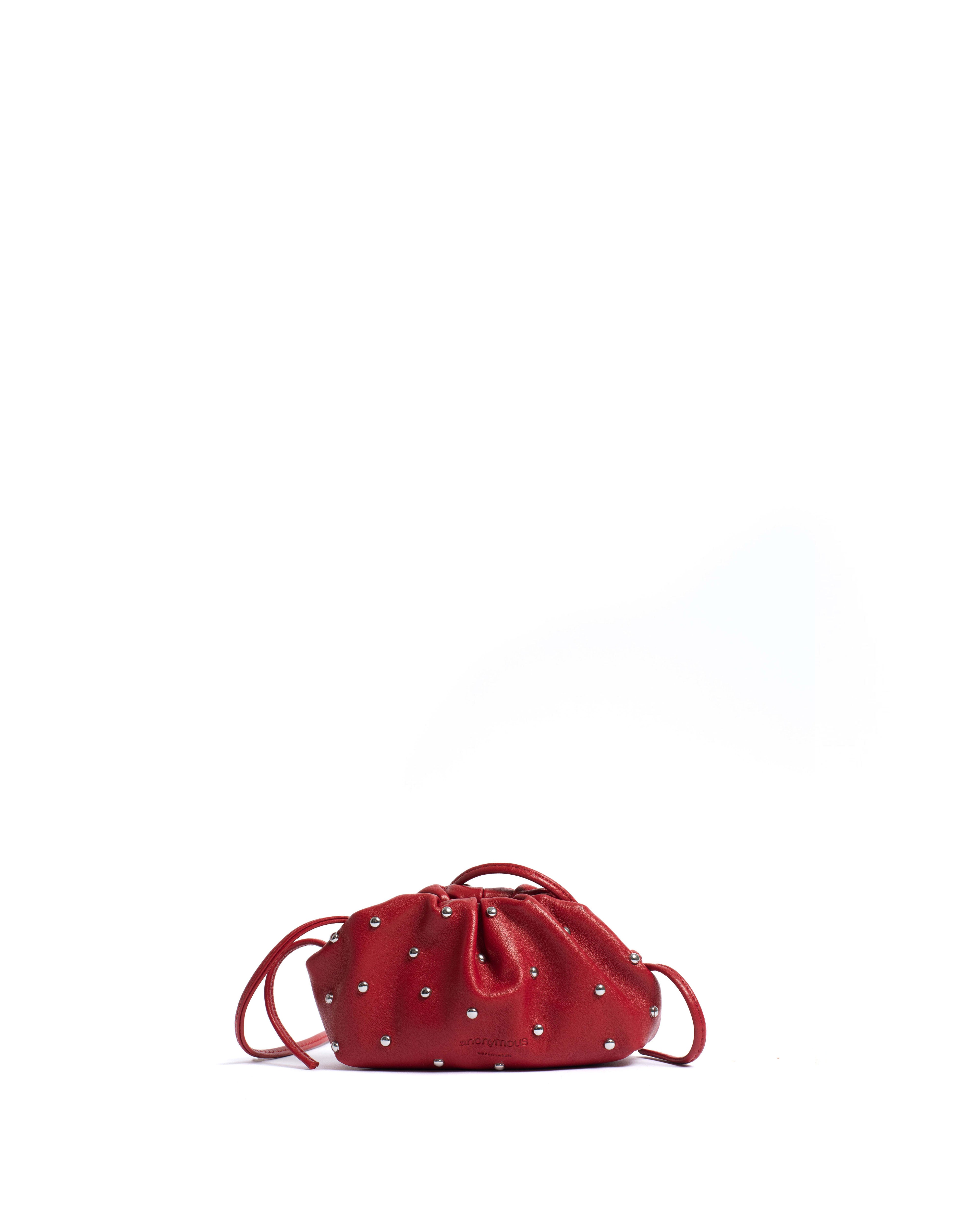 Enuice petite purse Stud-embellished silky lamb Ruby red silver