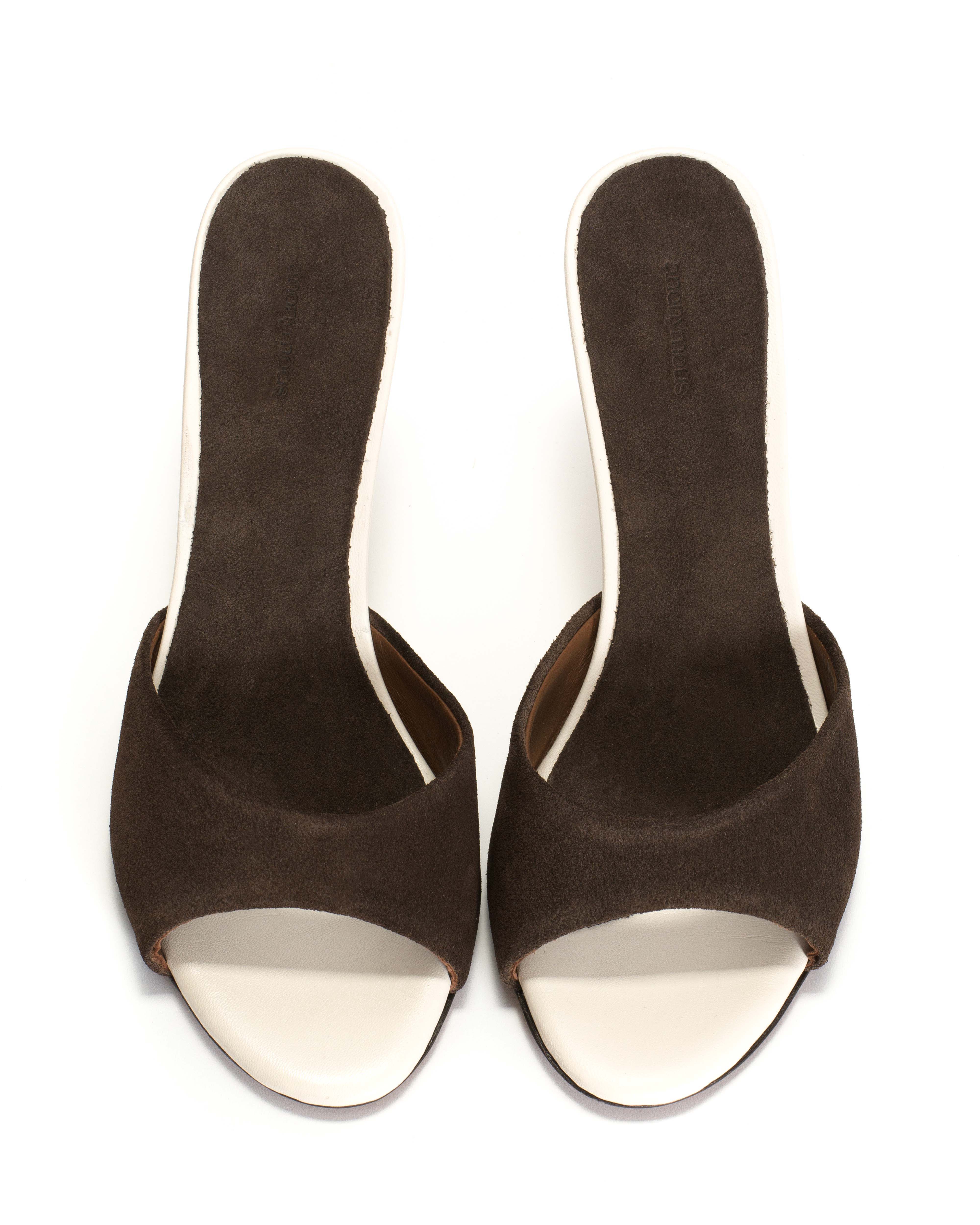 Gwen 75 wedge Calf suede & sleek leather Coffee brown & milk white