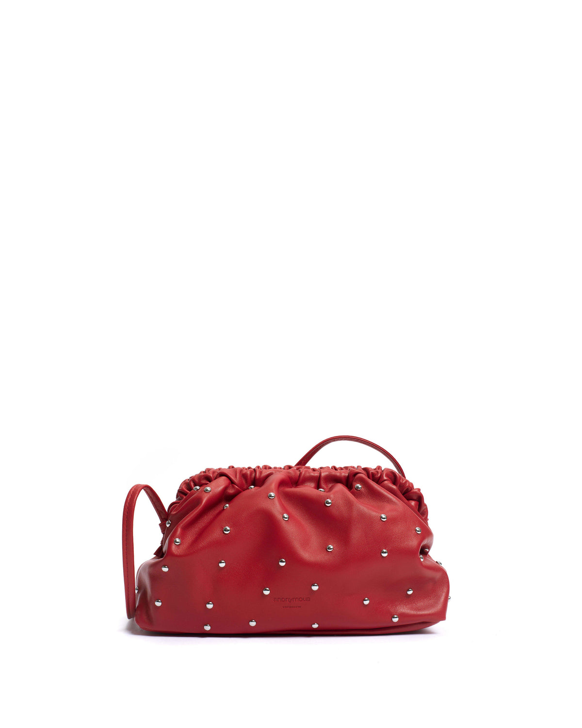 Hally classic cloud bag Stud-embellished shiny lamb Ruby red & silver