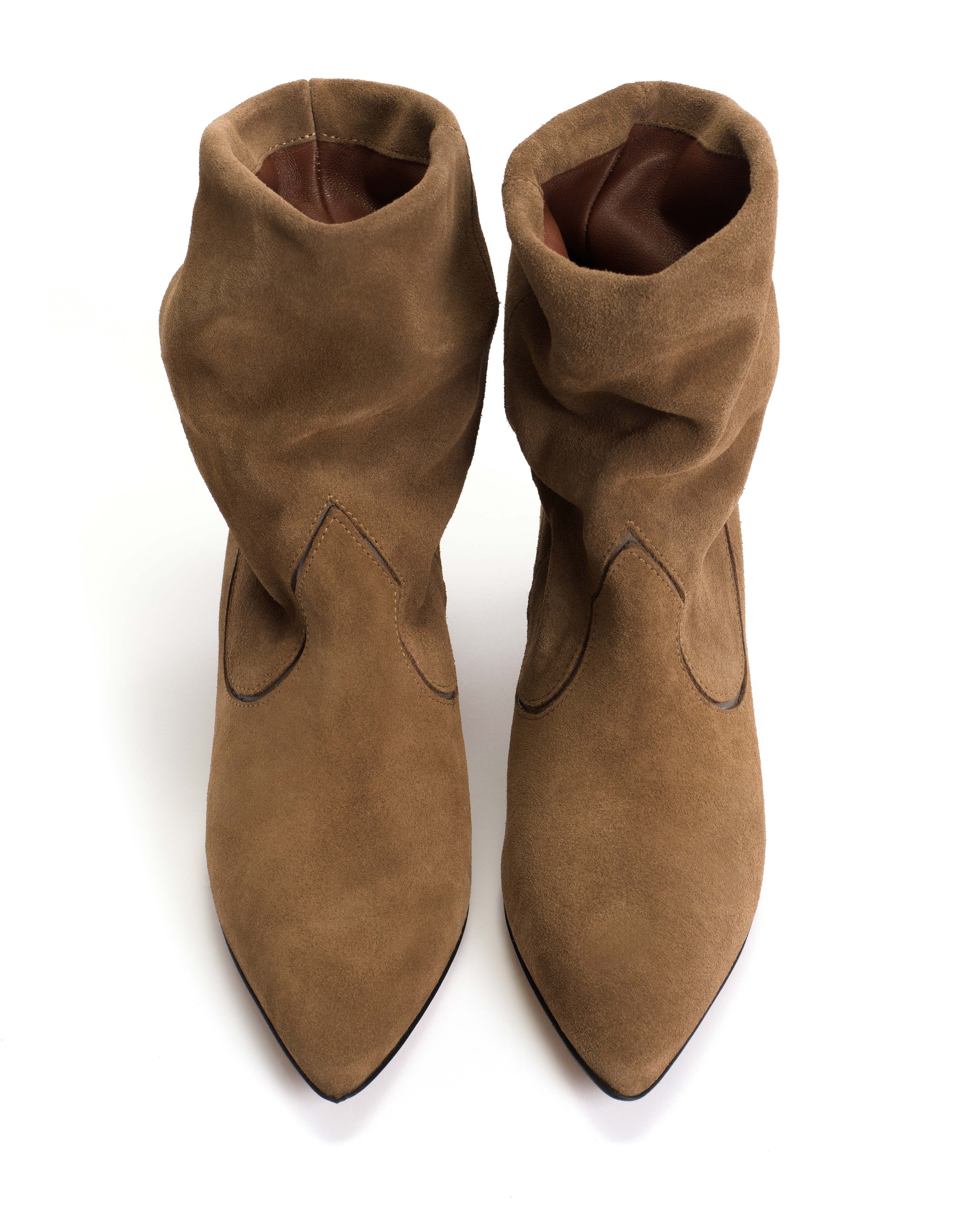 Hicha 40 stiletto Calf suede & sleek leather Cinnamon & dark taupe