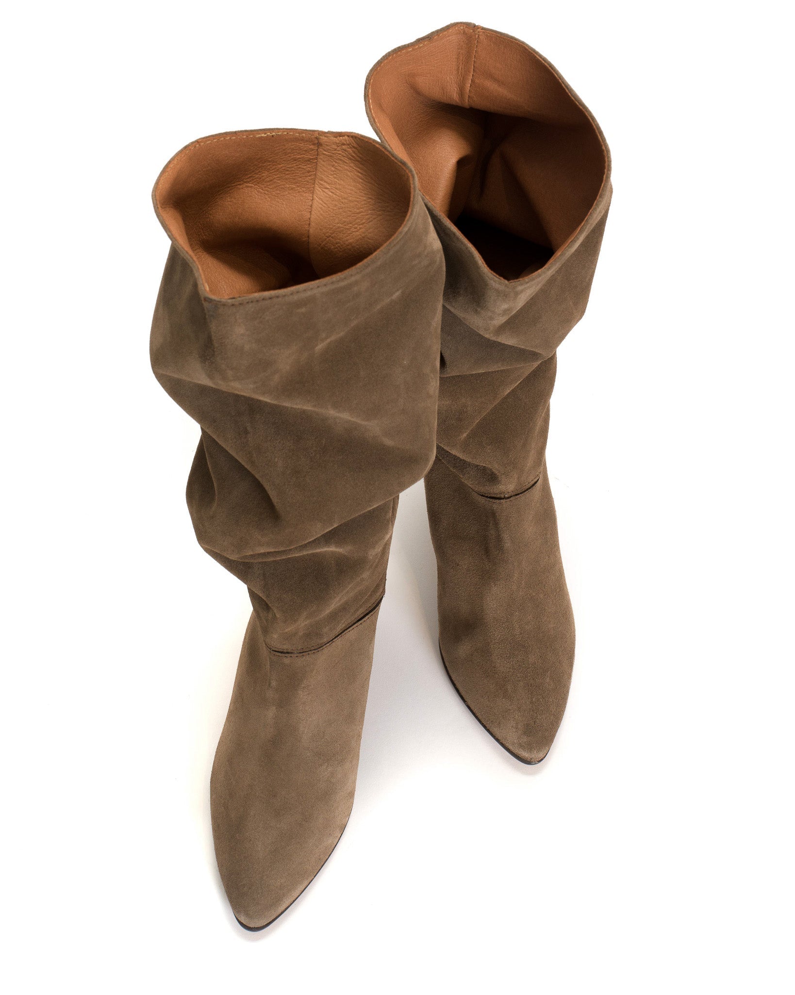 Jasmina 50 stiletto Calf suede & sleek leather Dark taupe