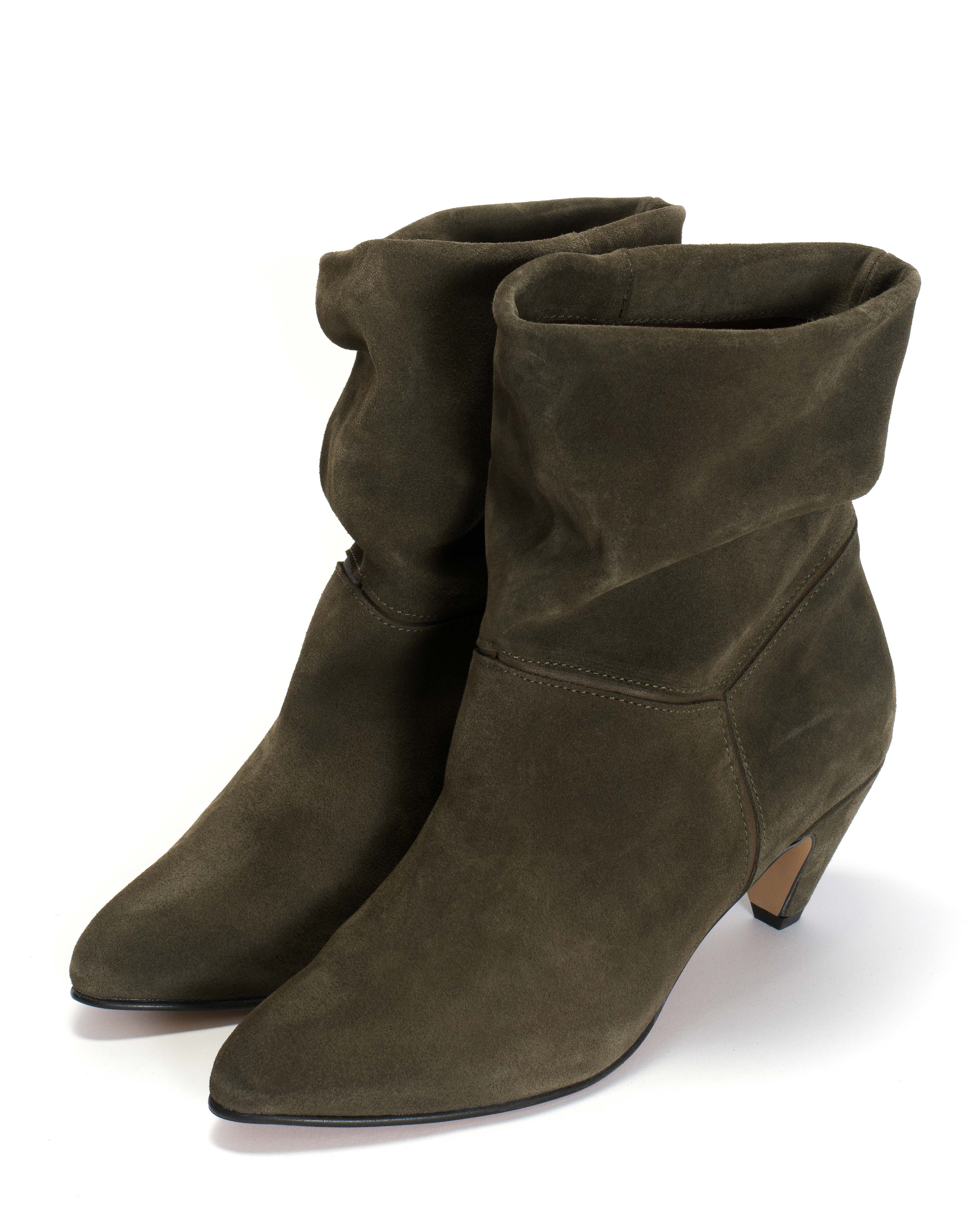 Jassi 50 stiletto Calf suede & sleek leather Moss green