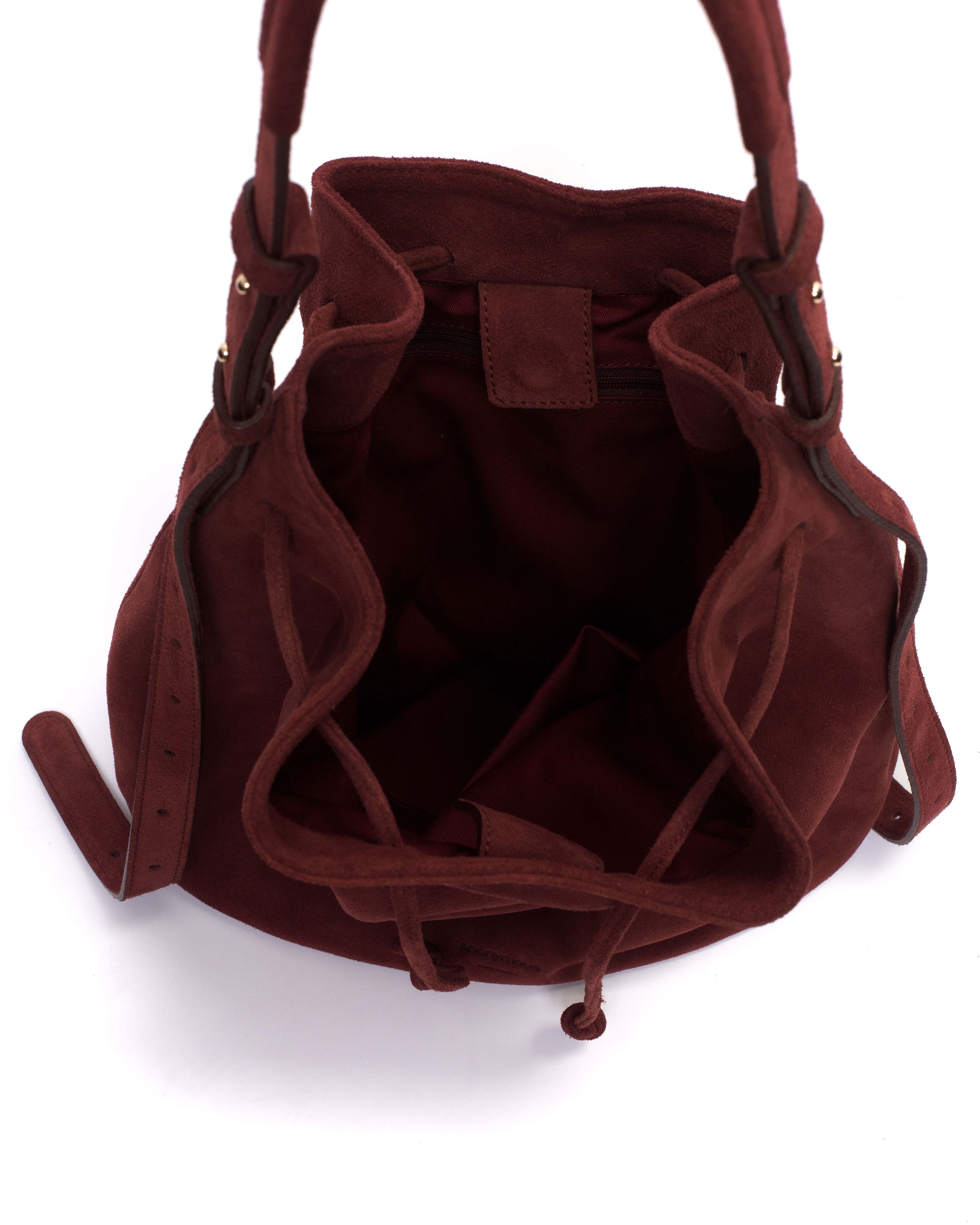 Kacey grand bucket bag Calf suede Pomegranate