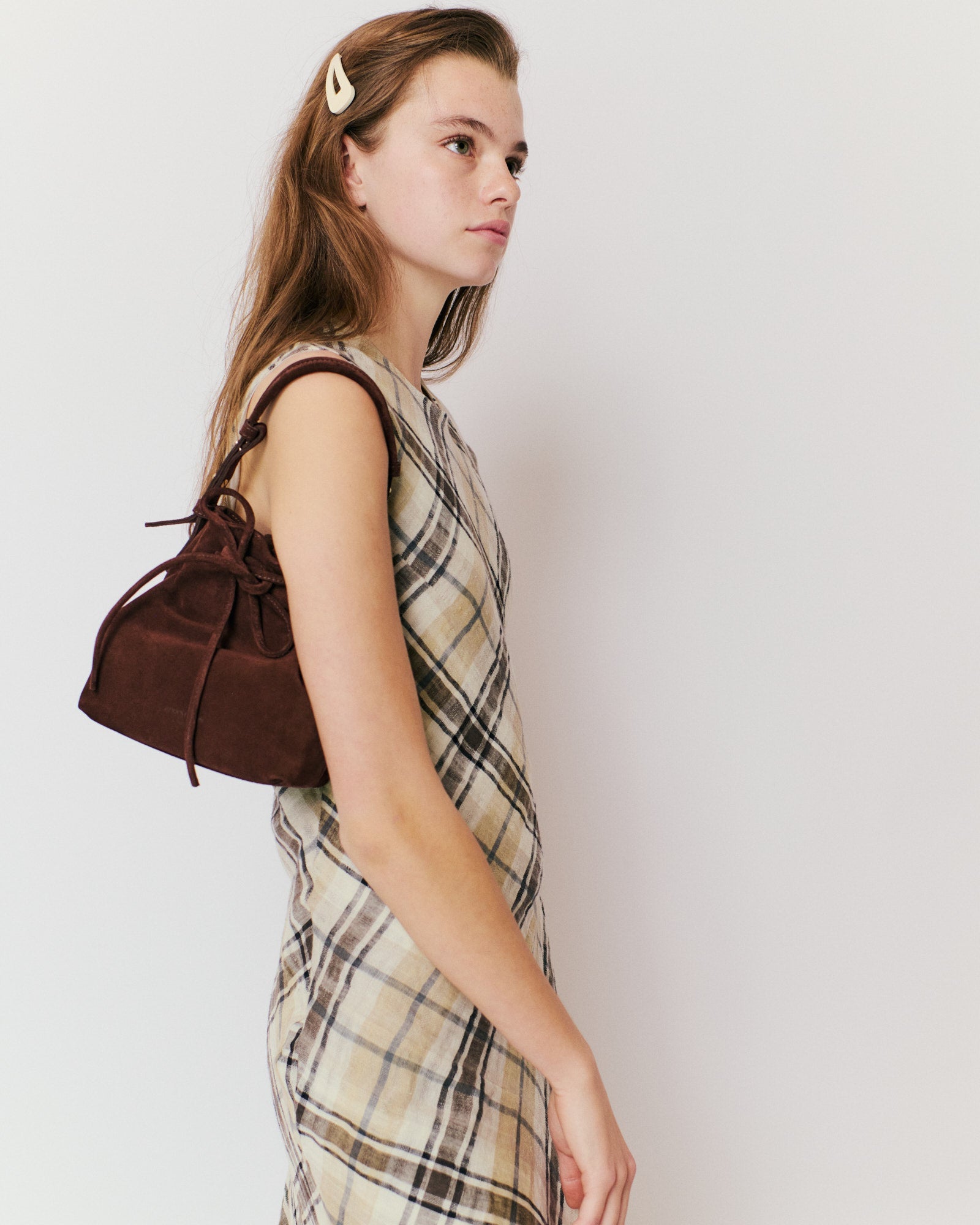 Kacey petite bucket bag Calf suede Chocolate