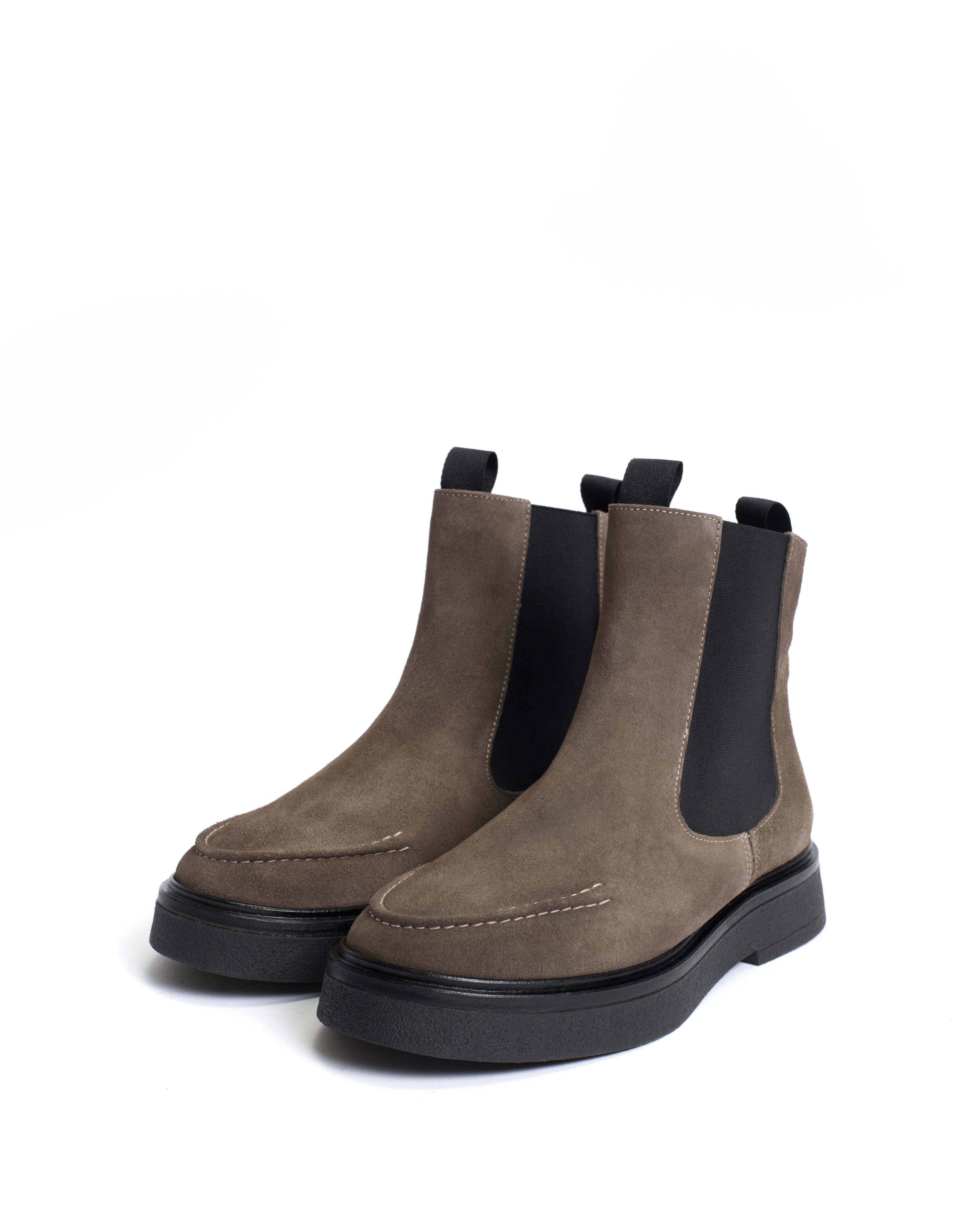Kikie flat platform Calf suede & Sole Stone grey & black