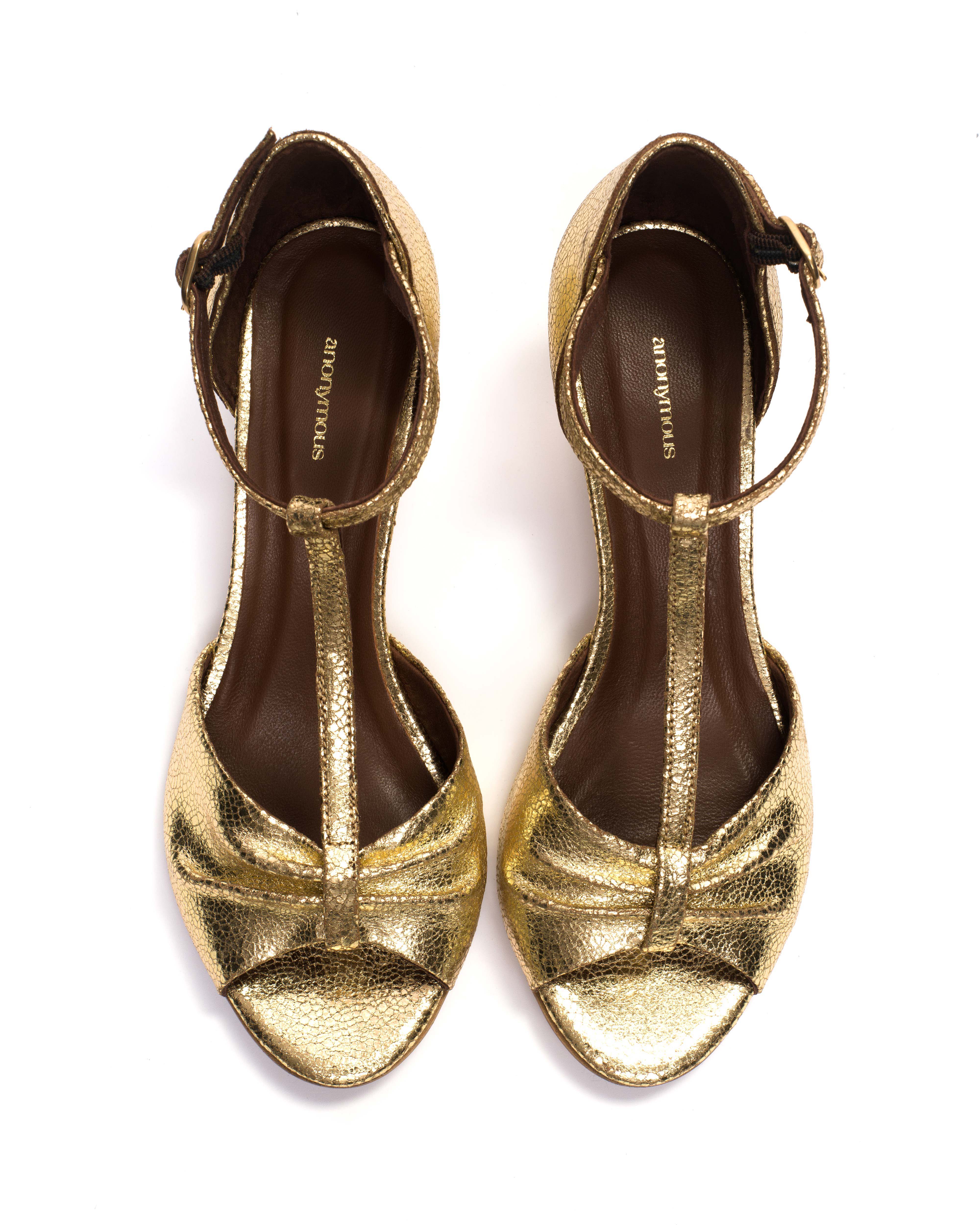 Linette 50 stiletto Crackled metallic goat Gold