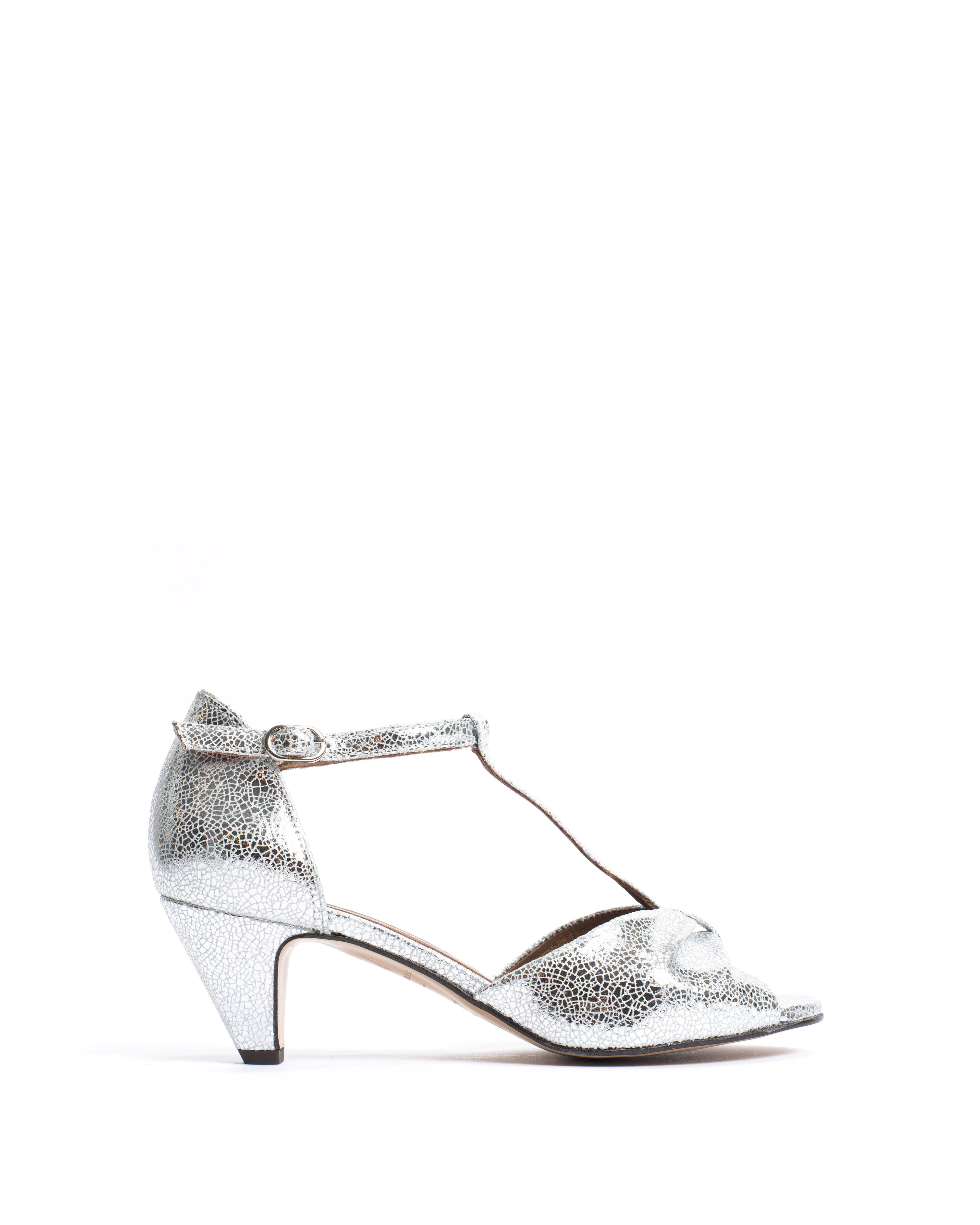 Linette 50 stiletto Crackled metallic goat Silver
