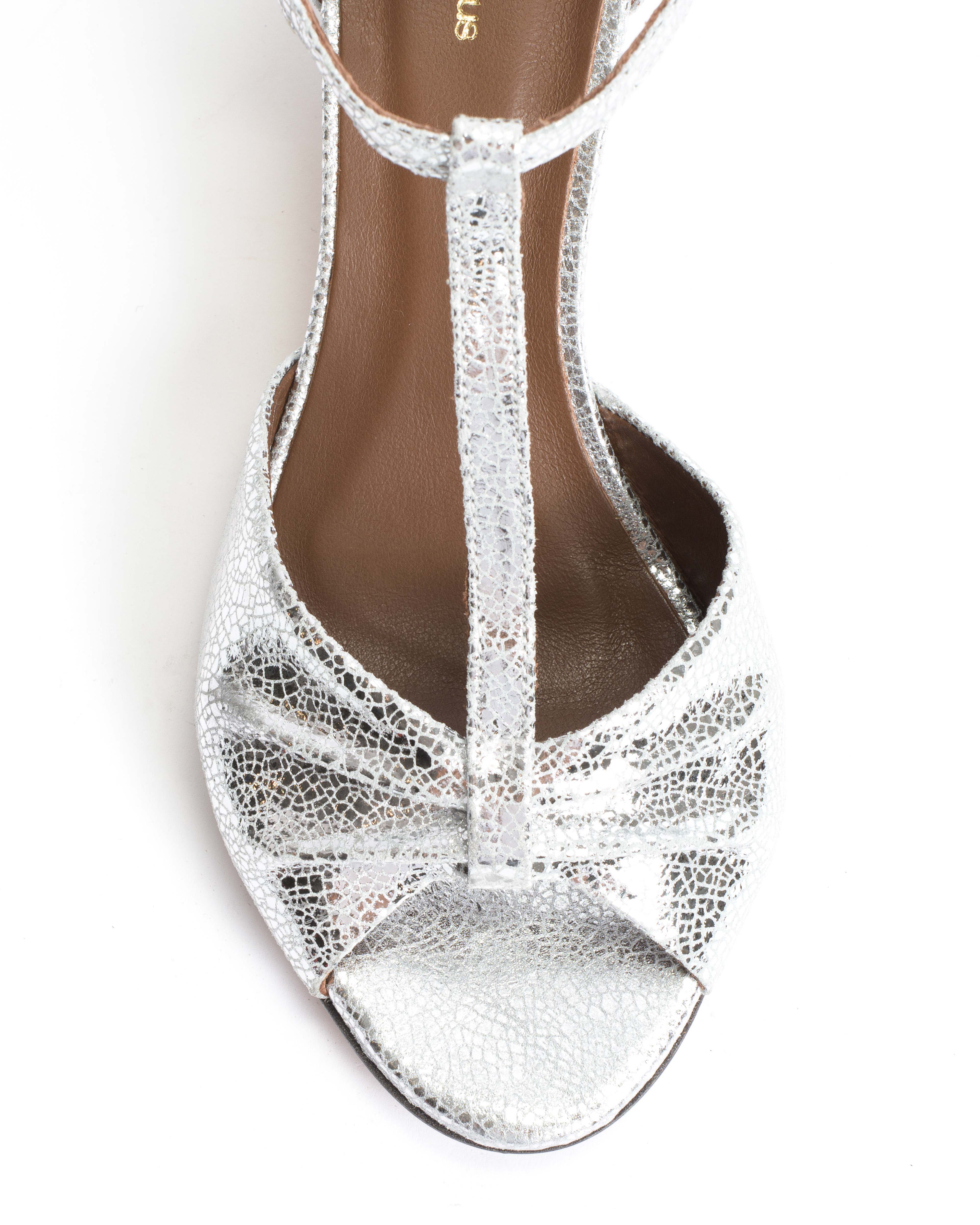 Linette 50 stiletto Crackled metallic goat Silver