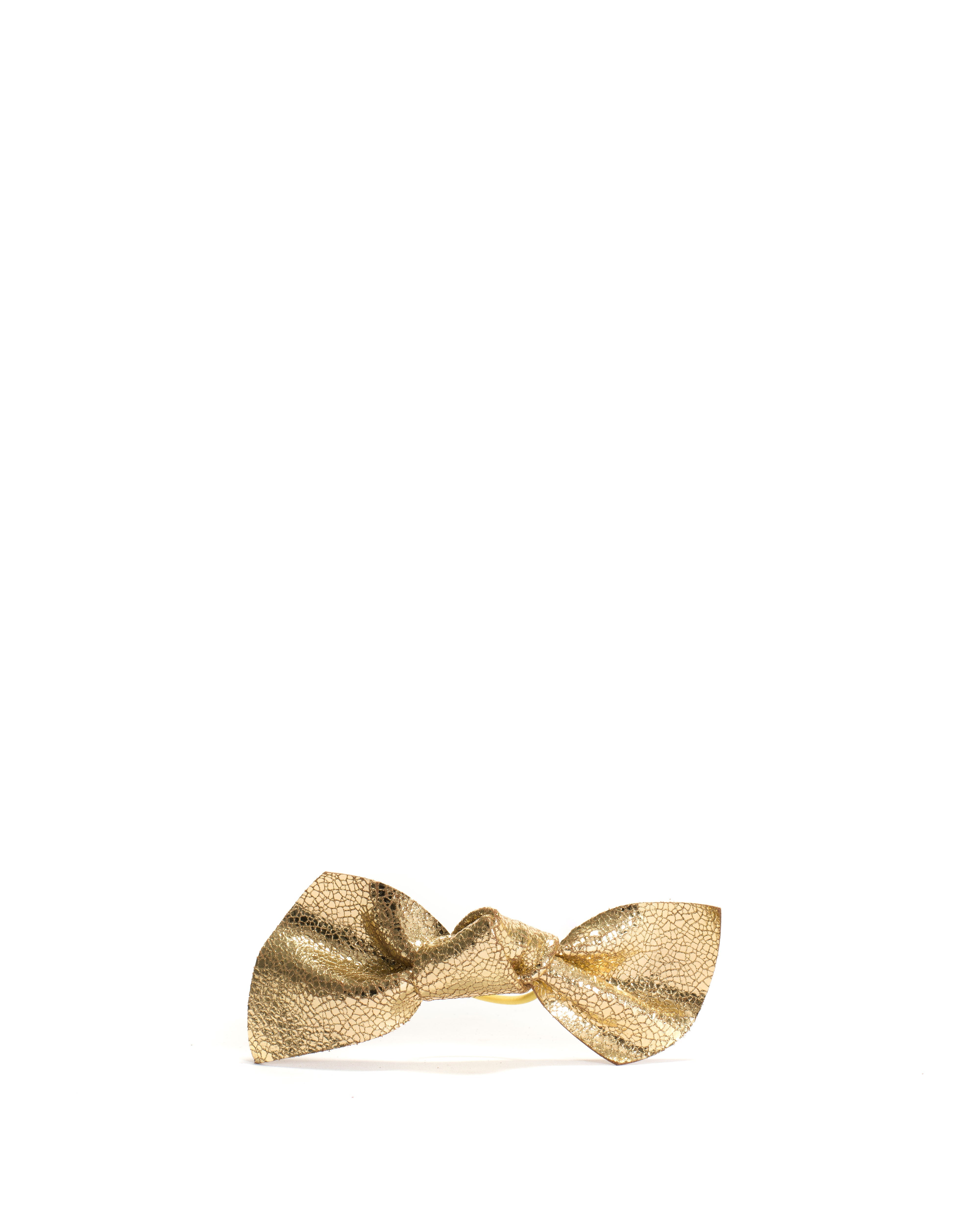 Linnie hair elastic grand bow Crackled metallic goat Gold