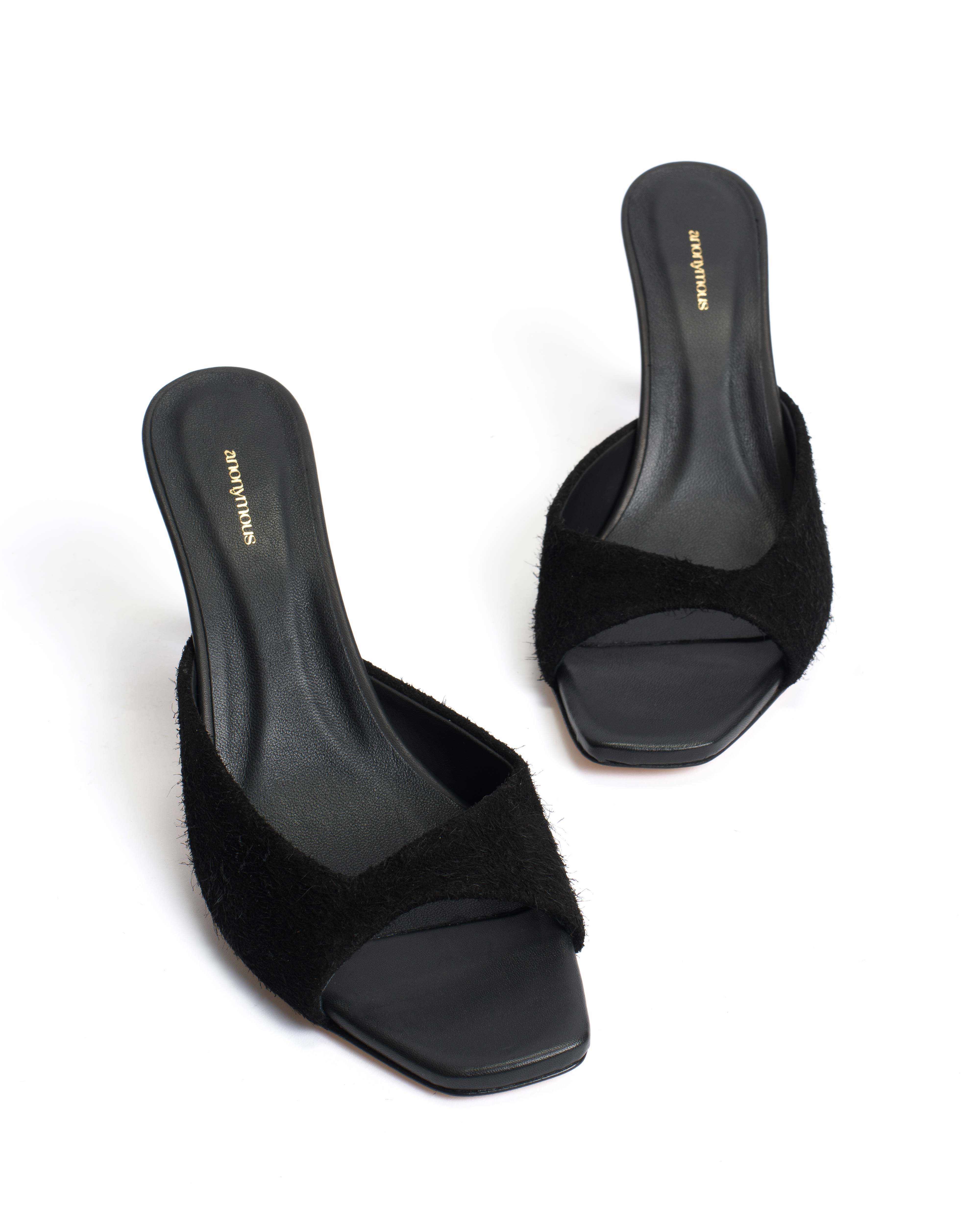 Mazy 75 Plushed calf suede Black
