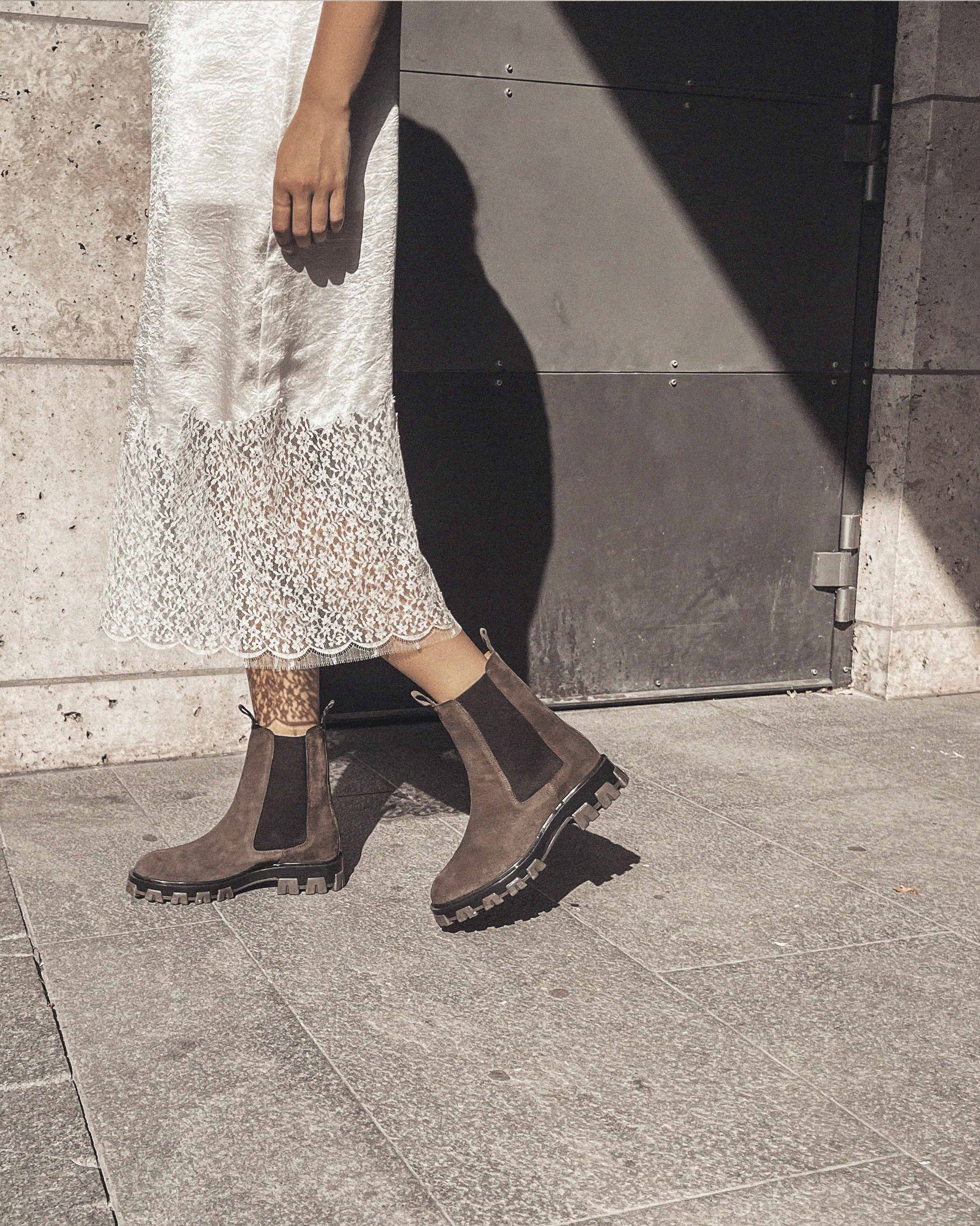 Laurell Calf suede tone tone Coffee brown