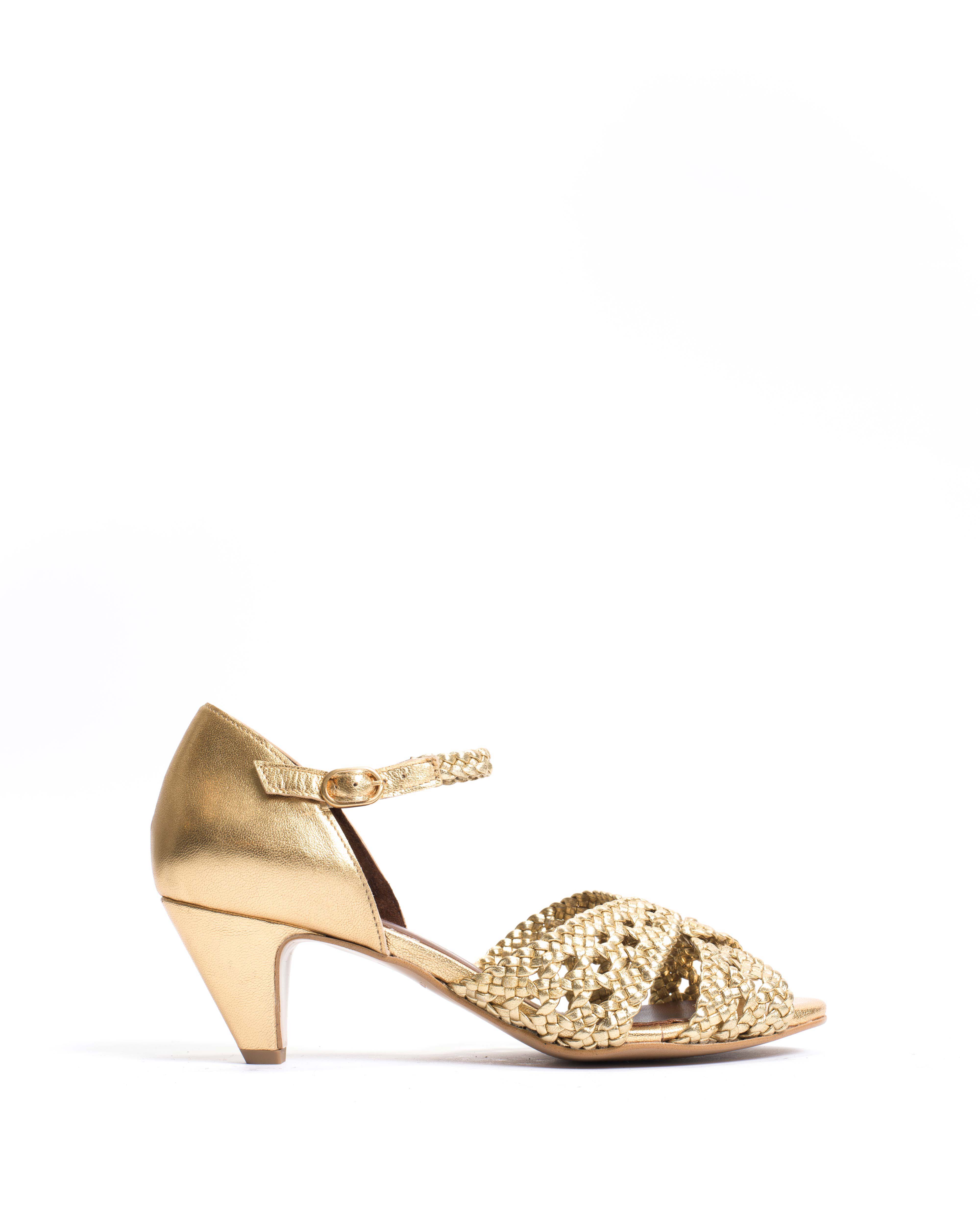 Olina 50 stiletto Hand-braided leather Gold
