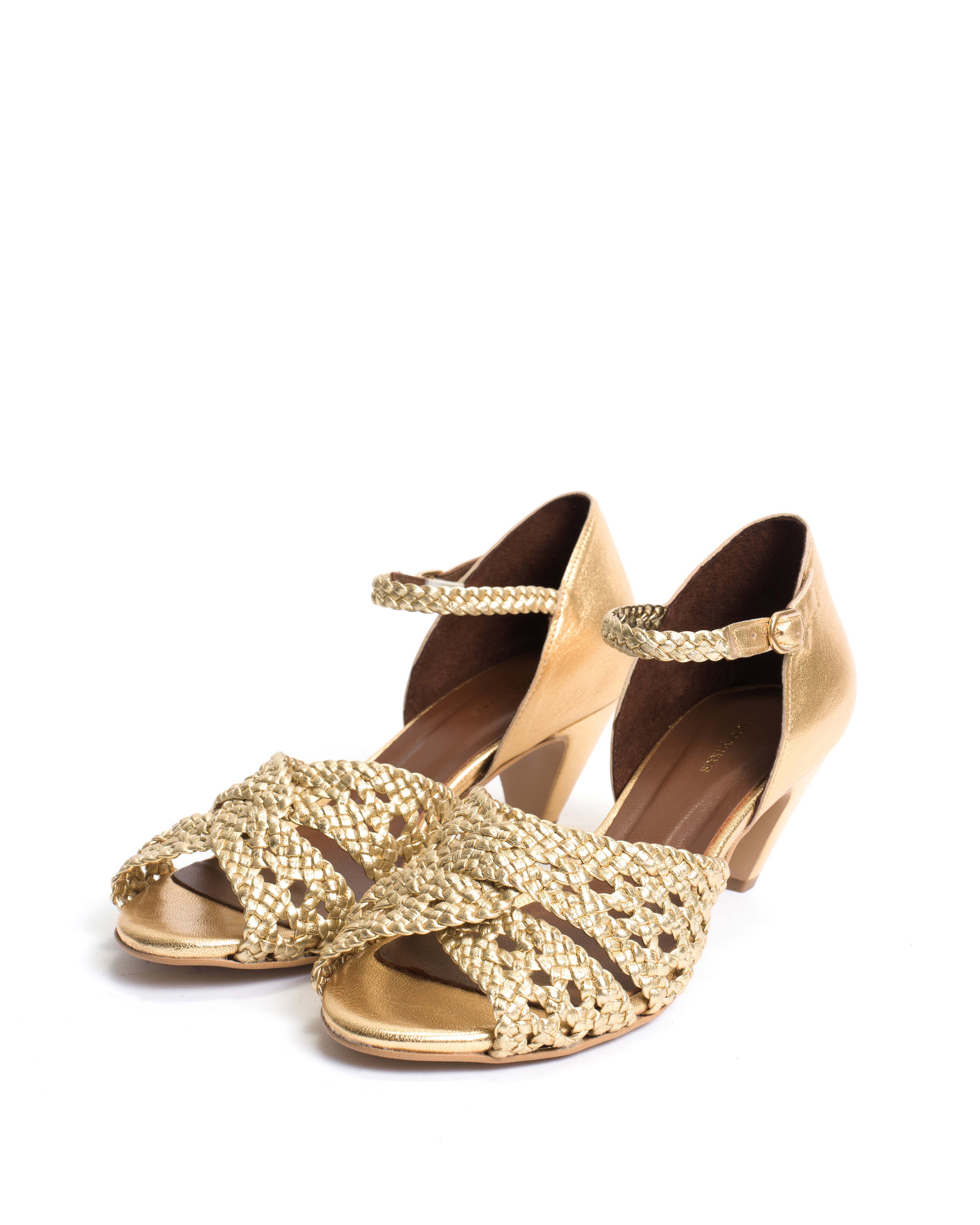 Olina 50 stiletto Hand-braided leather Gold