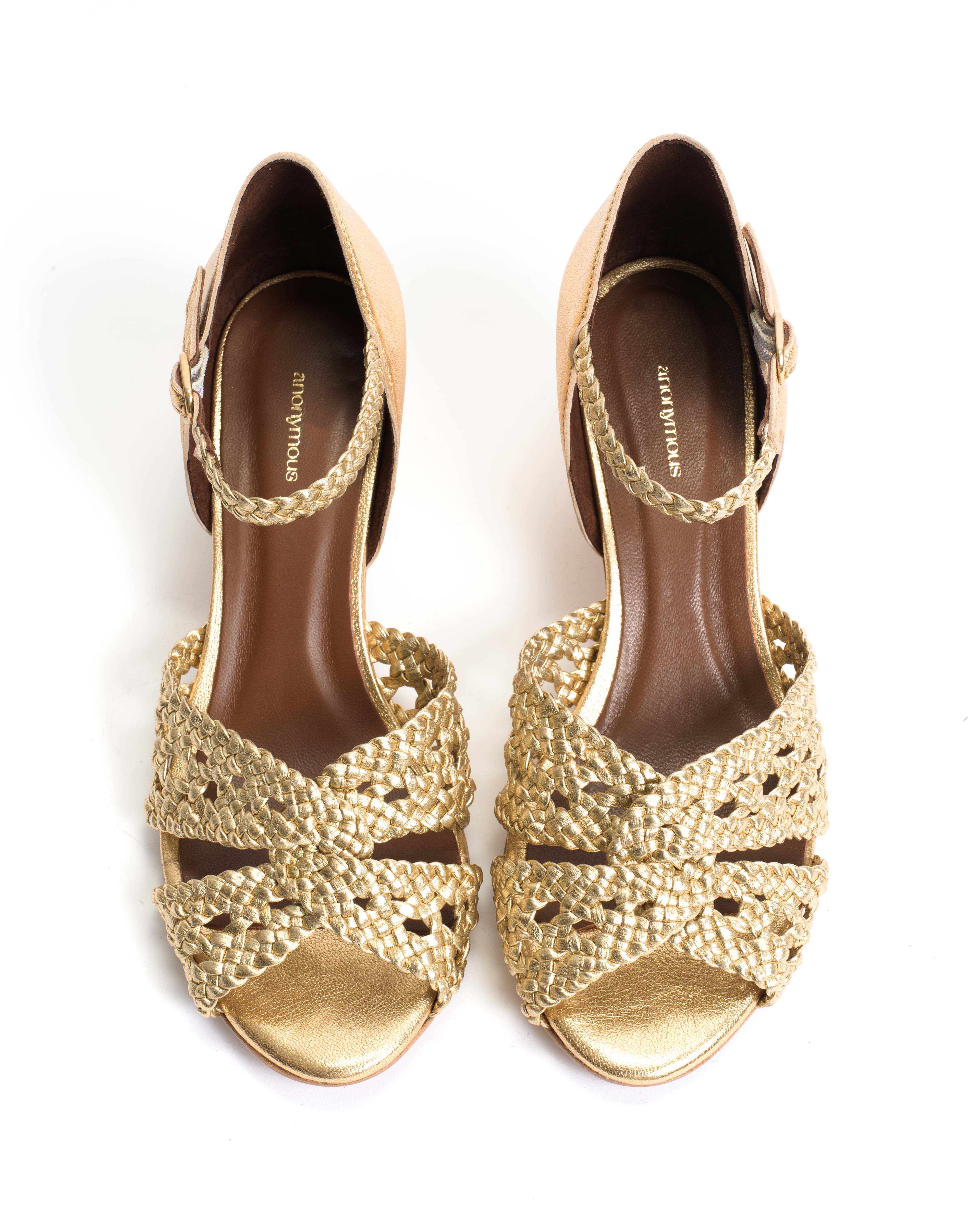 Olina 50 stiletto Hand-braided leather Gold