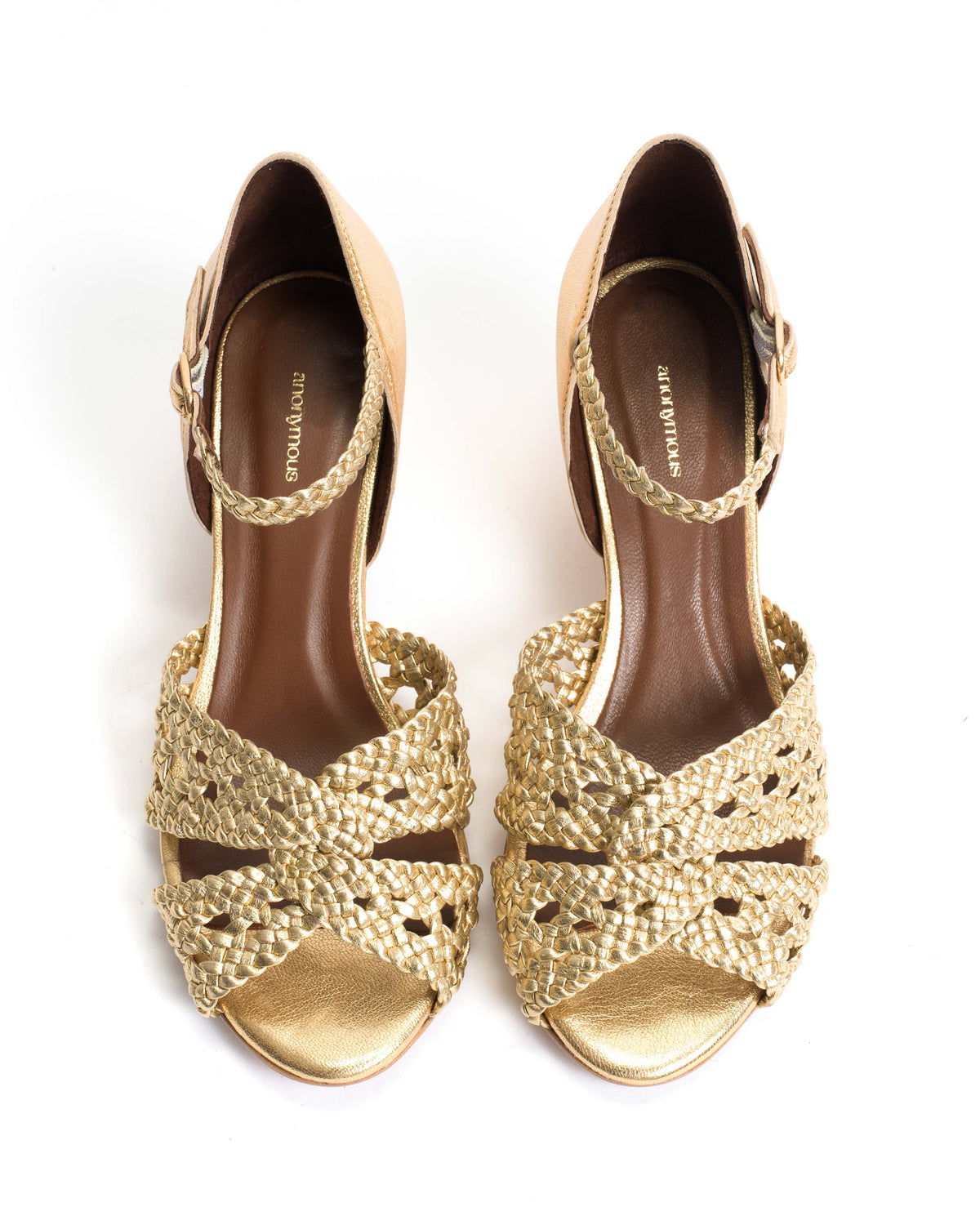 Olina 50 stiletto Hand-braided leather Gold