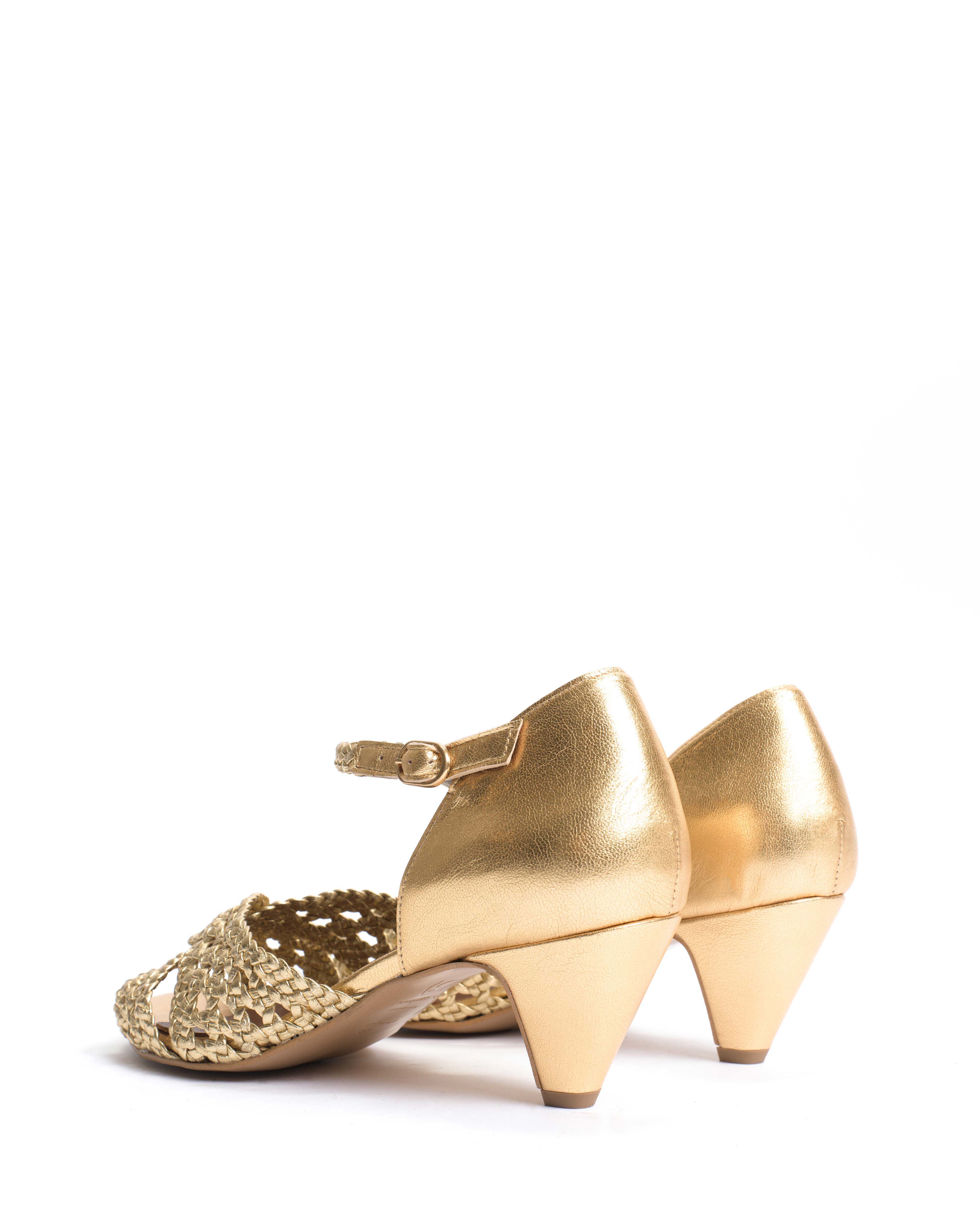 Olina 50 stiletto Hand-braided leather Gold