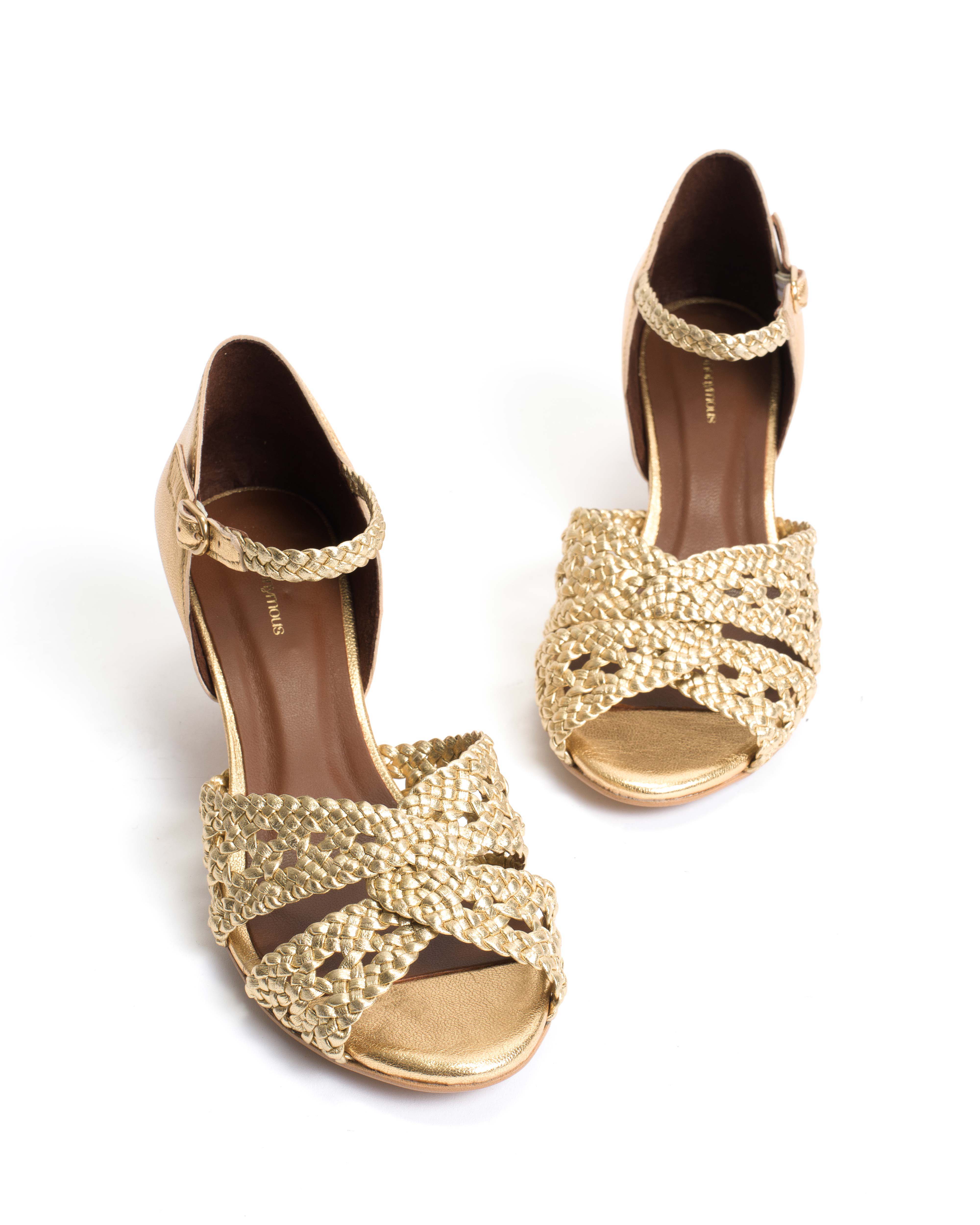 Olina 50 stiletto Hand-braided leather Gold