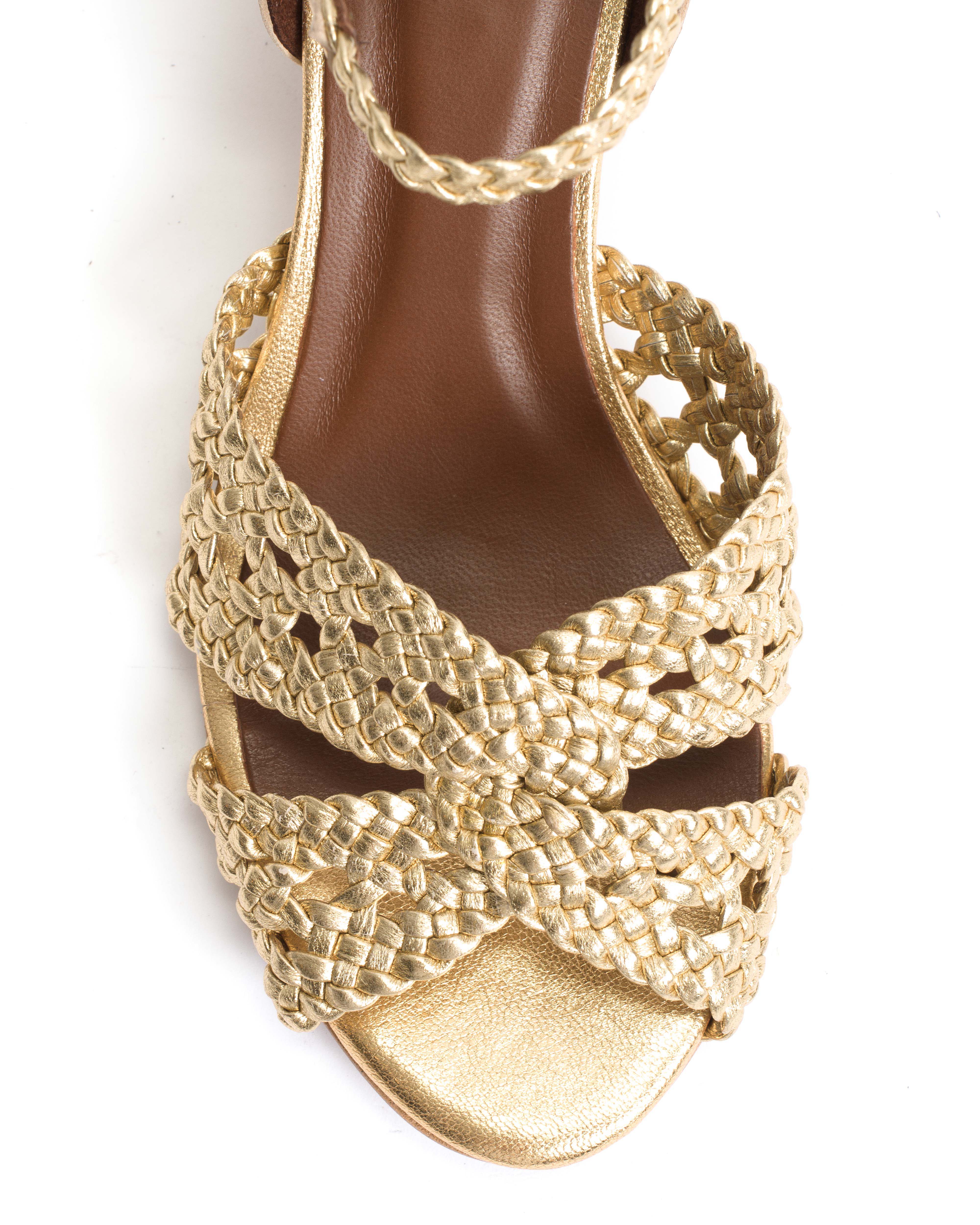 Olina 50 stiletto Hand-braided leather Gold
