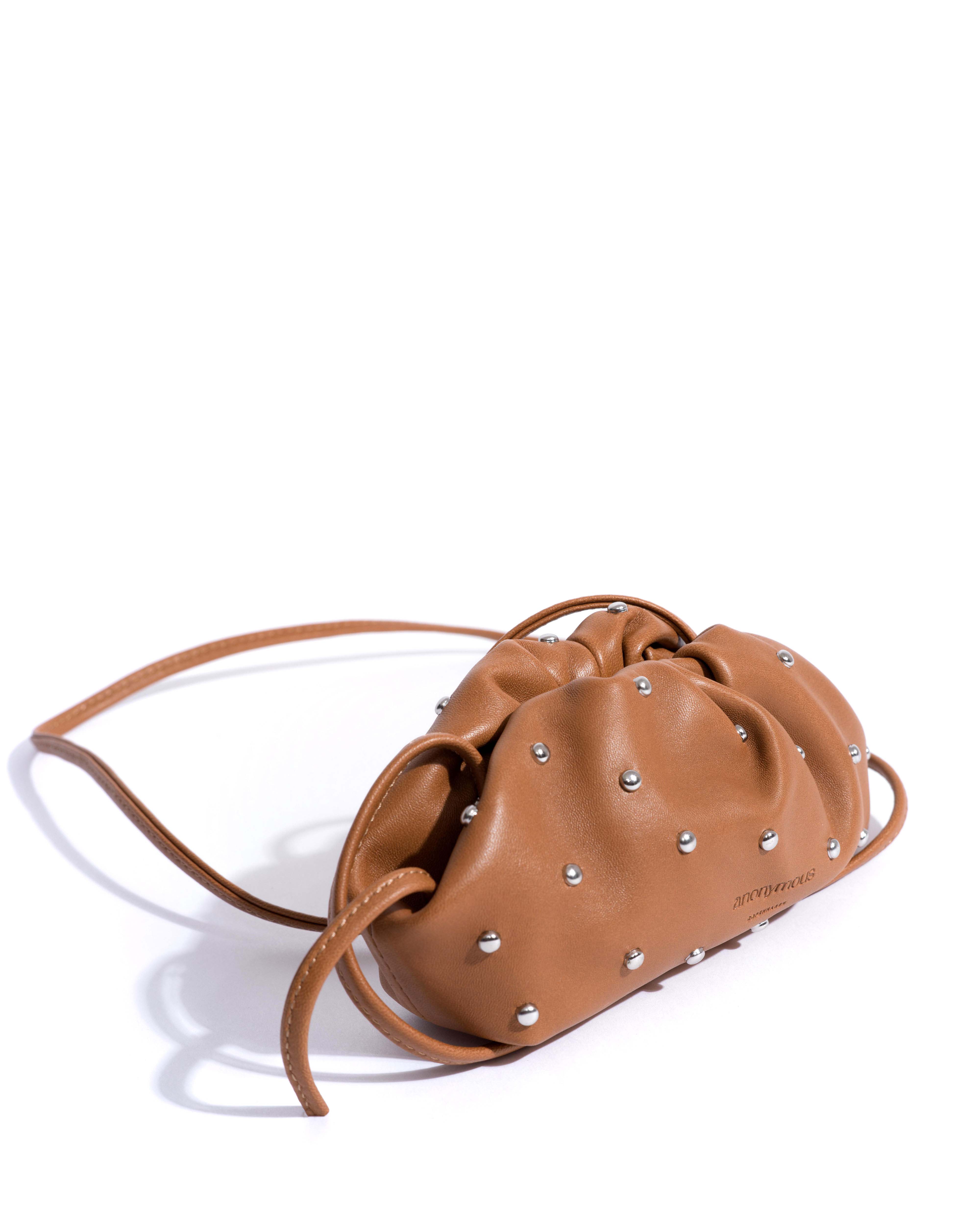 Enuice petite purse Stud-embellished silky lamb Camel silver