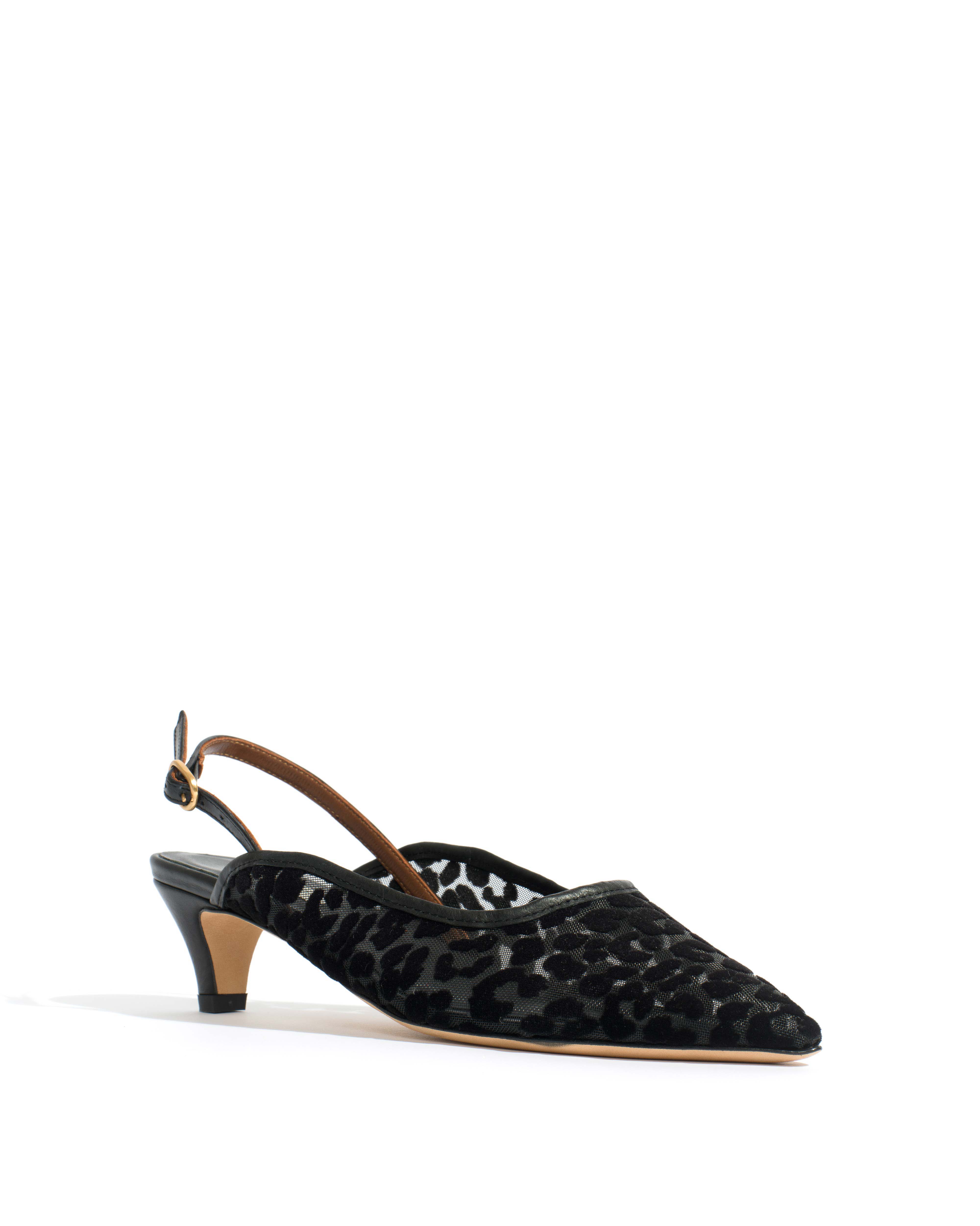 Fanny 40 stiletto mesh Shiny lamb & mesh velvet leopard Black