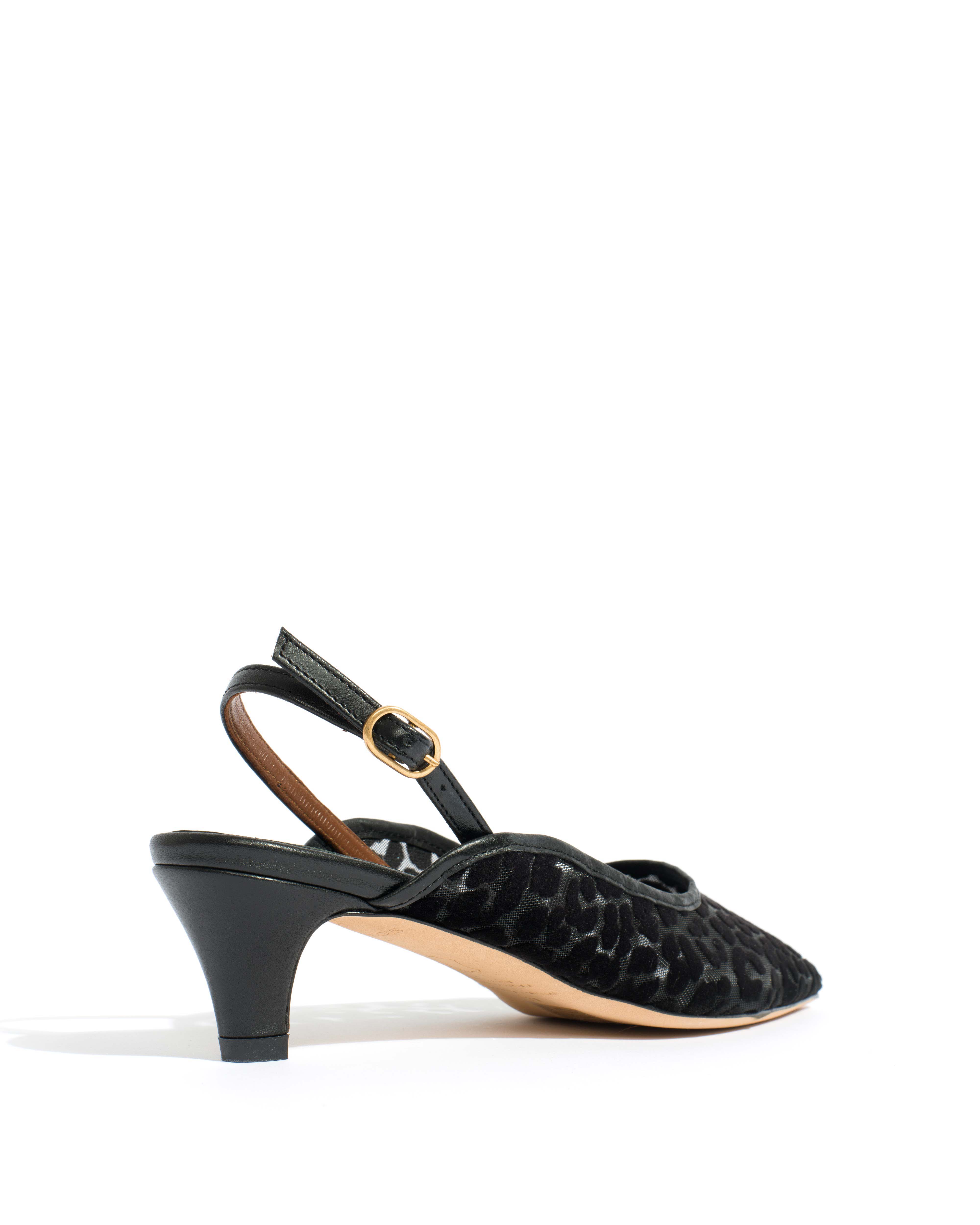 Fanny 40 stiletto mesh Shiny lamb & mesh velvet leopard Black