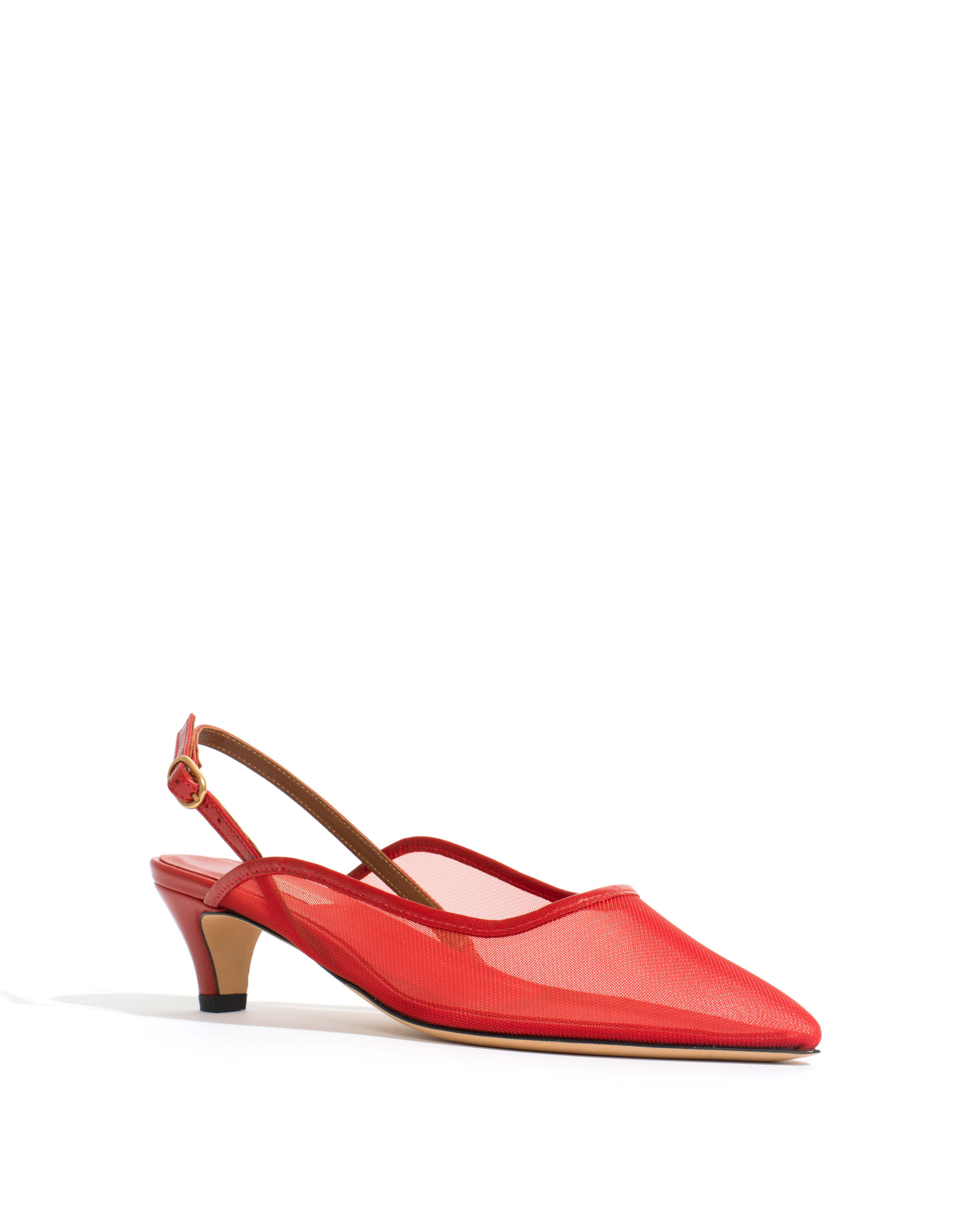 Fanny 40 stiletto mesh Shiny lamb & mesh Ruby red