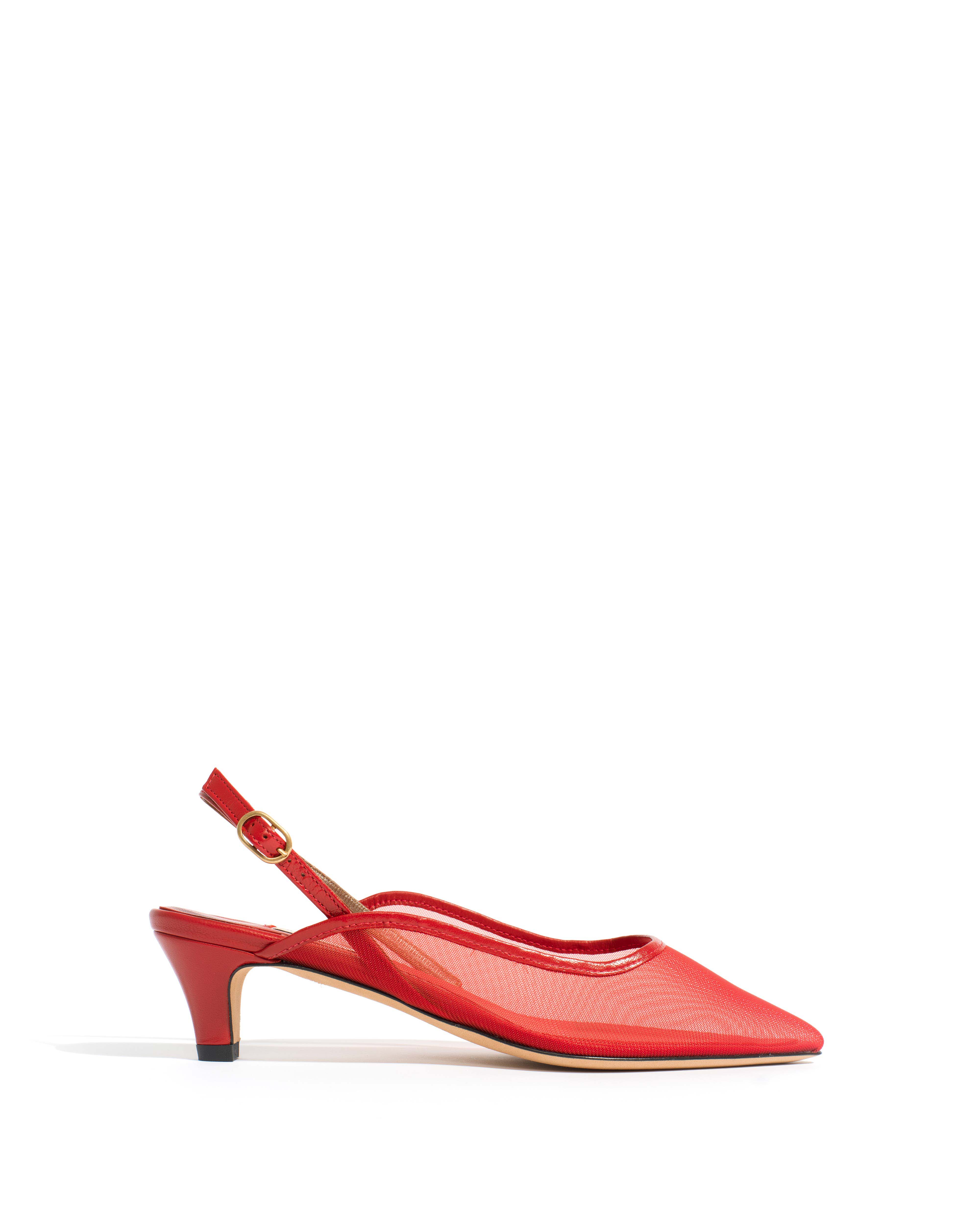 Fanny 40 stiletto mesh Shiny lamb & mesh Ruby red