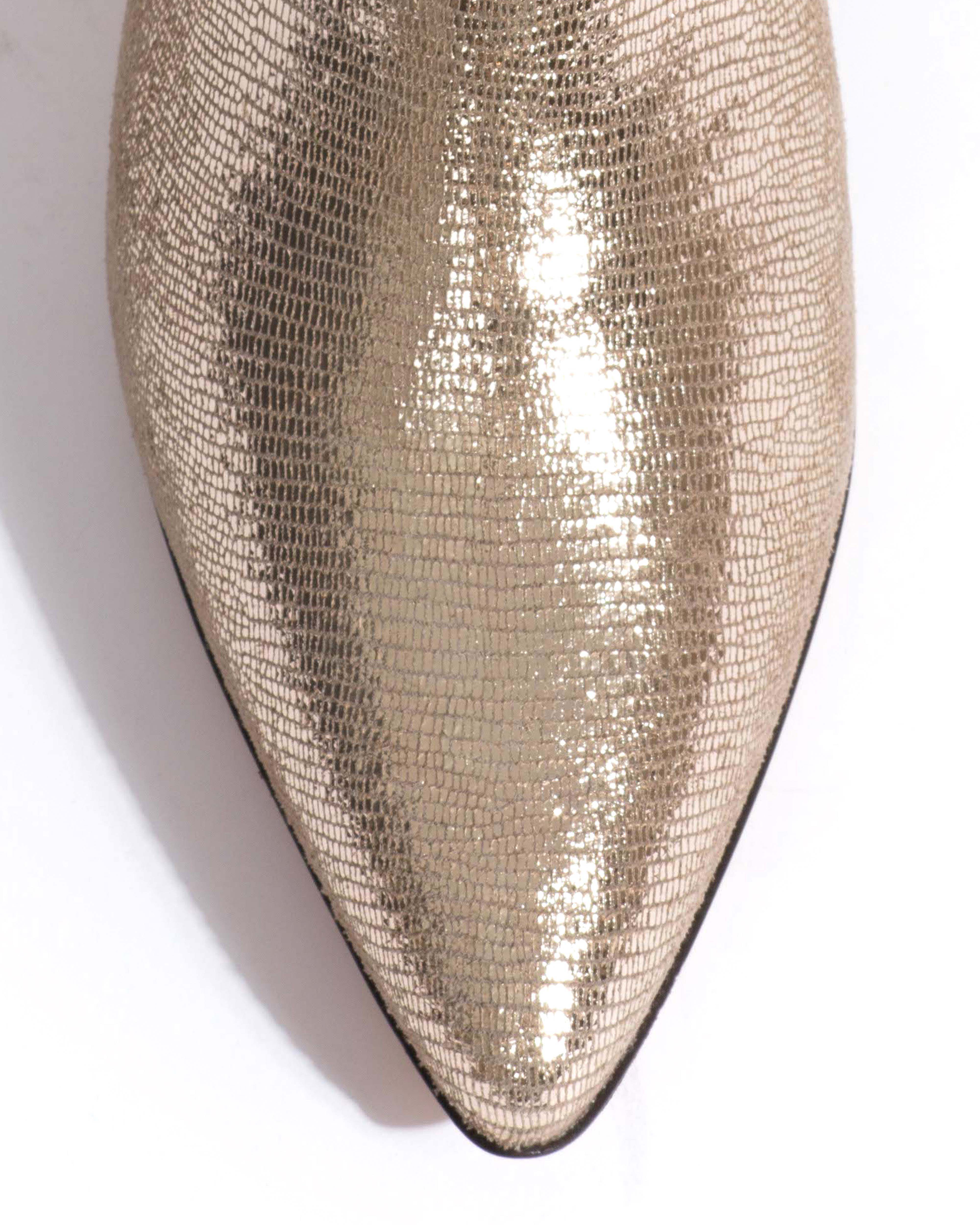 Hillerie 40 stiletto Lizard metallic goat Vintage champagne