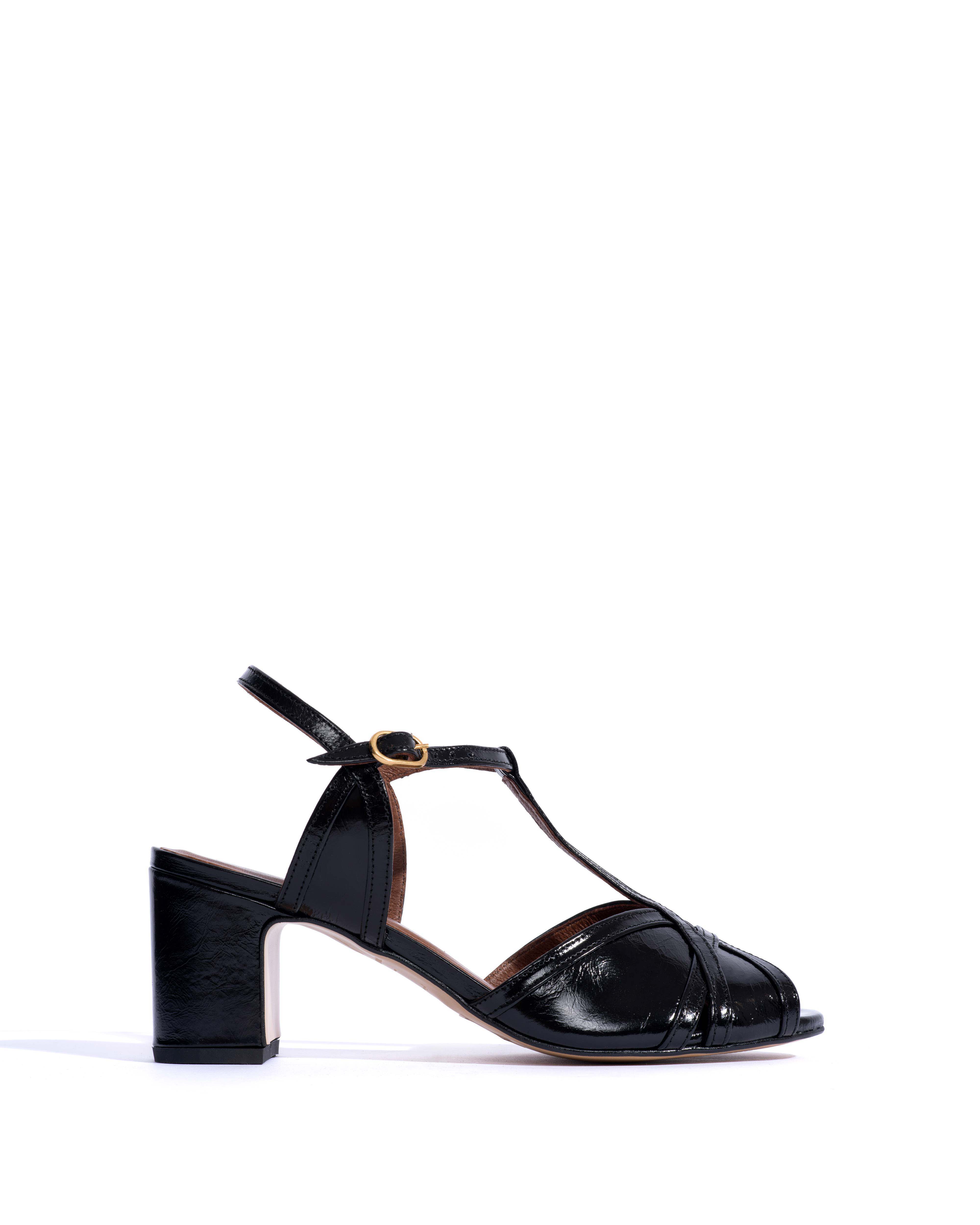 Therese 55 Crinkled polished goat Black