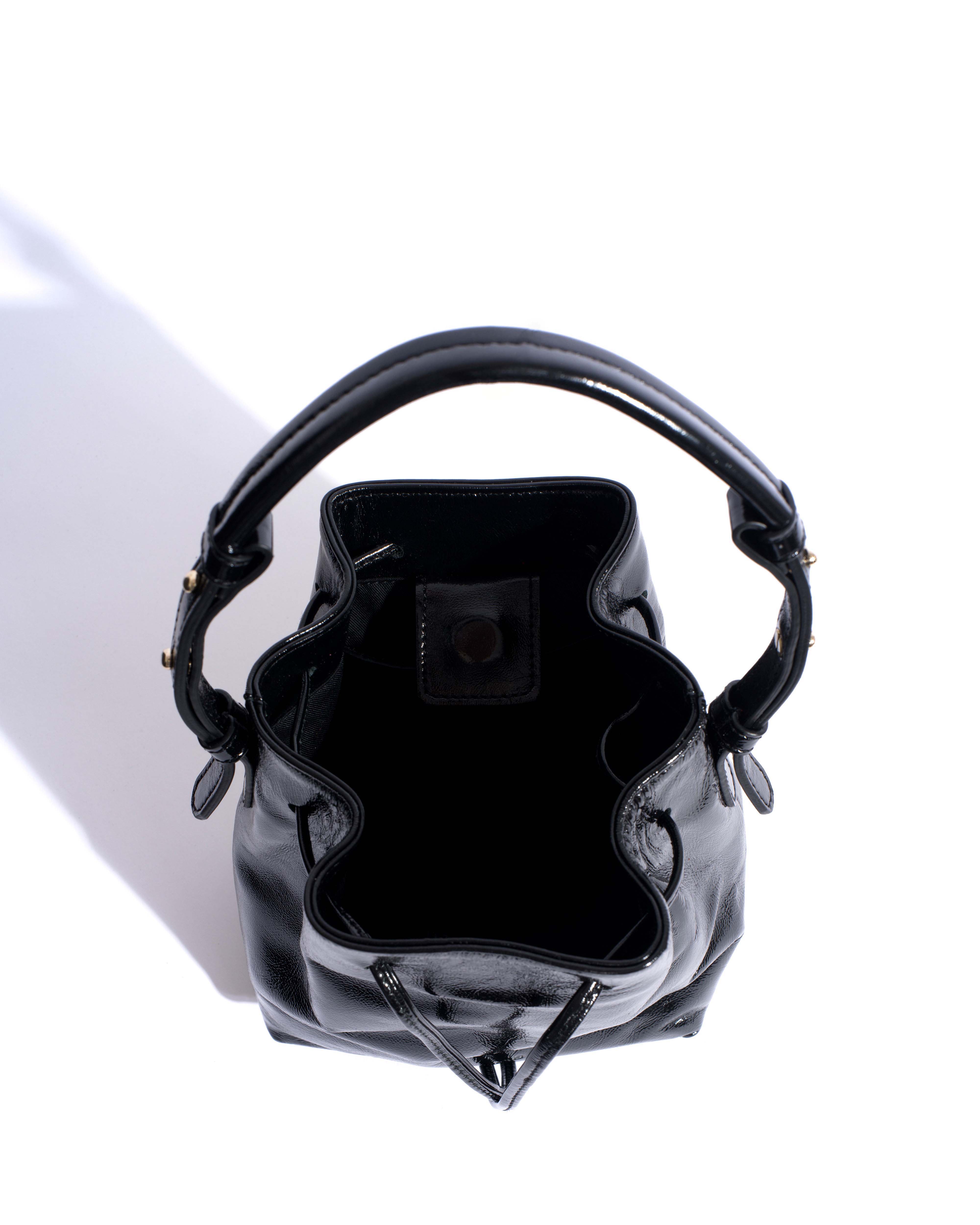 Kacey petite bucket bag Crinkled polished goat Black