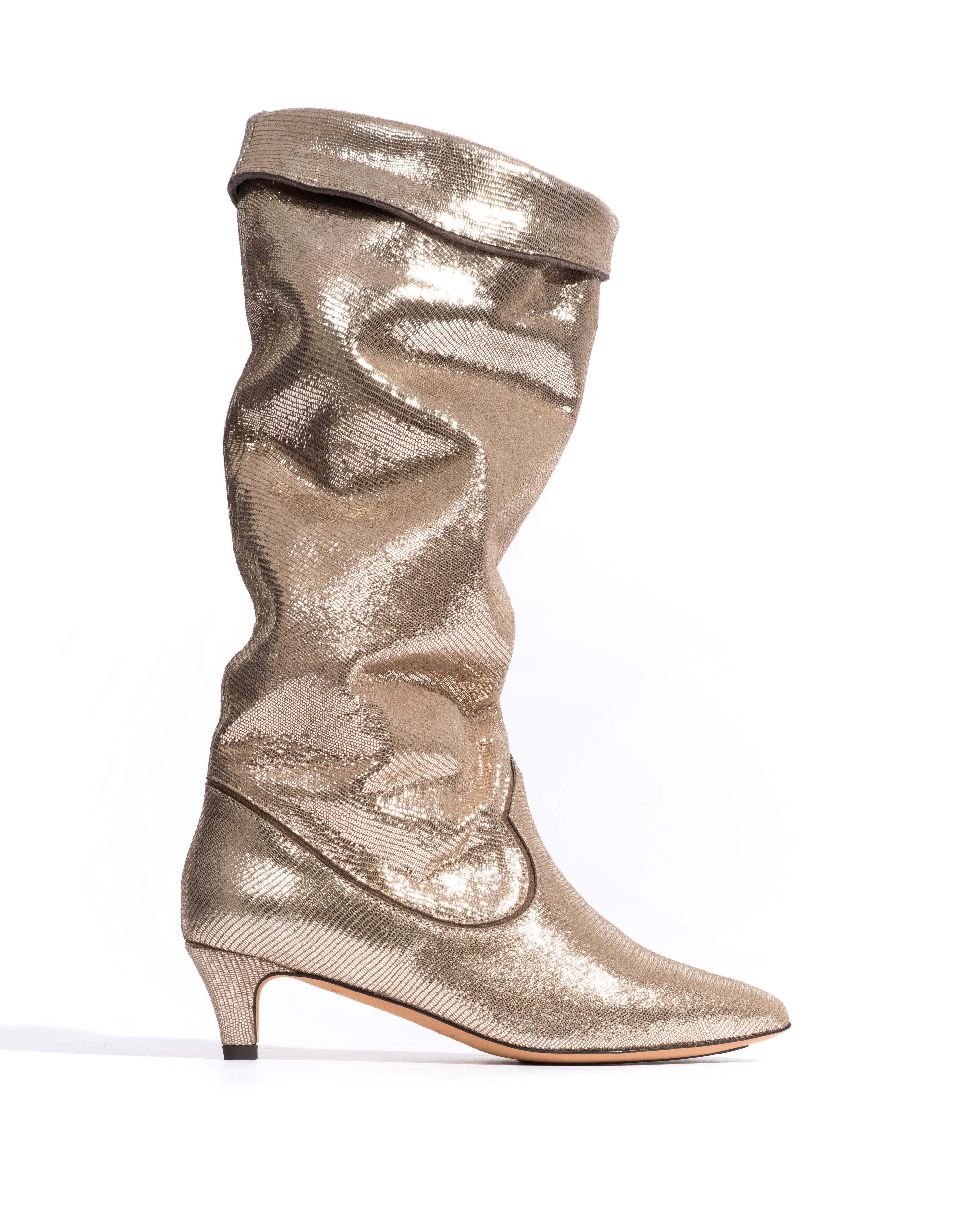 Hillerie 40 stiletto Lizard metallic goat Vintage champagne