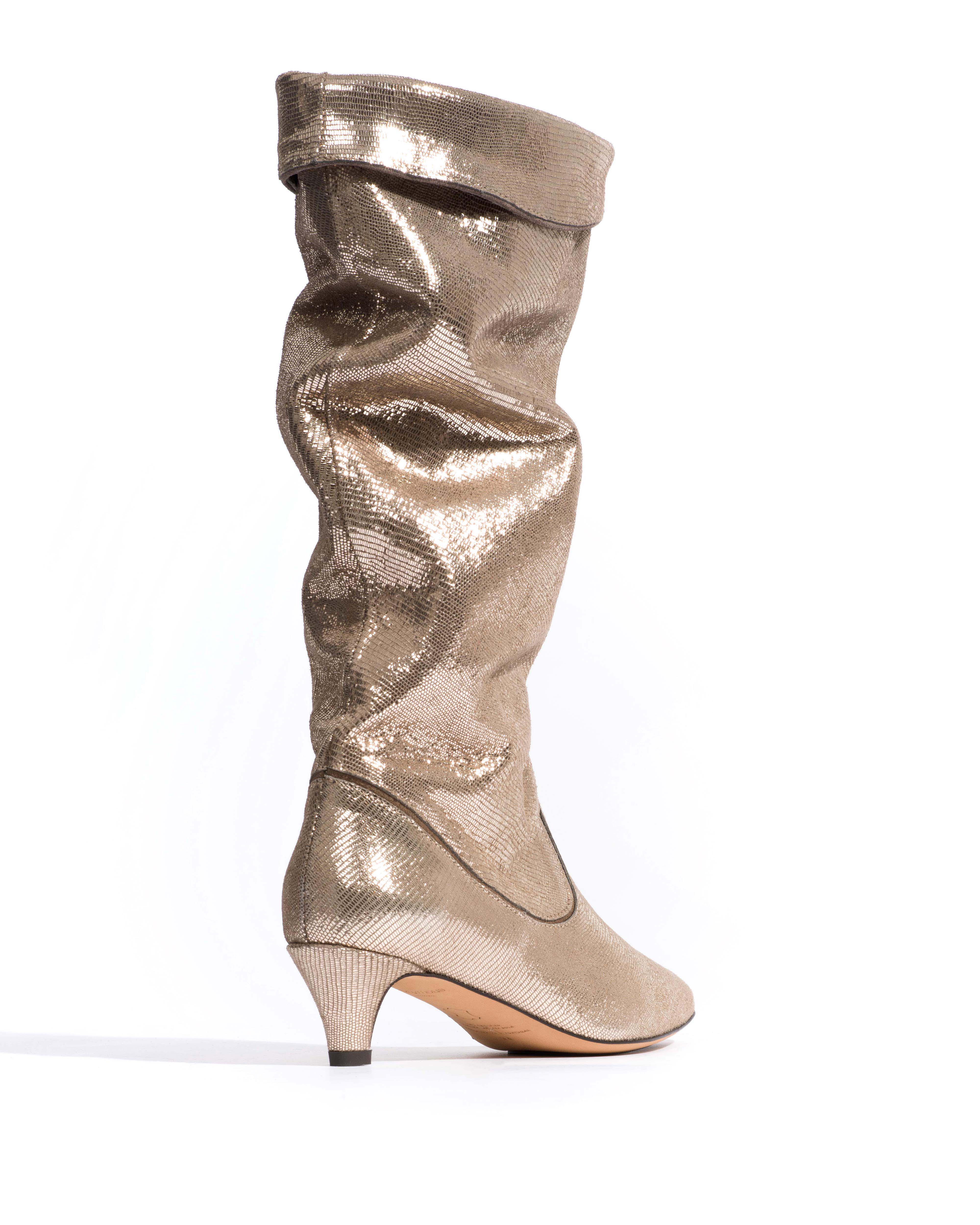 Hillerie 40 stiletto Lizard metallic goat Vintage champagne