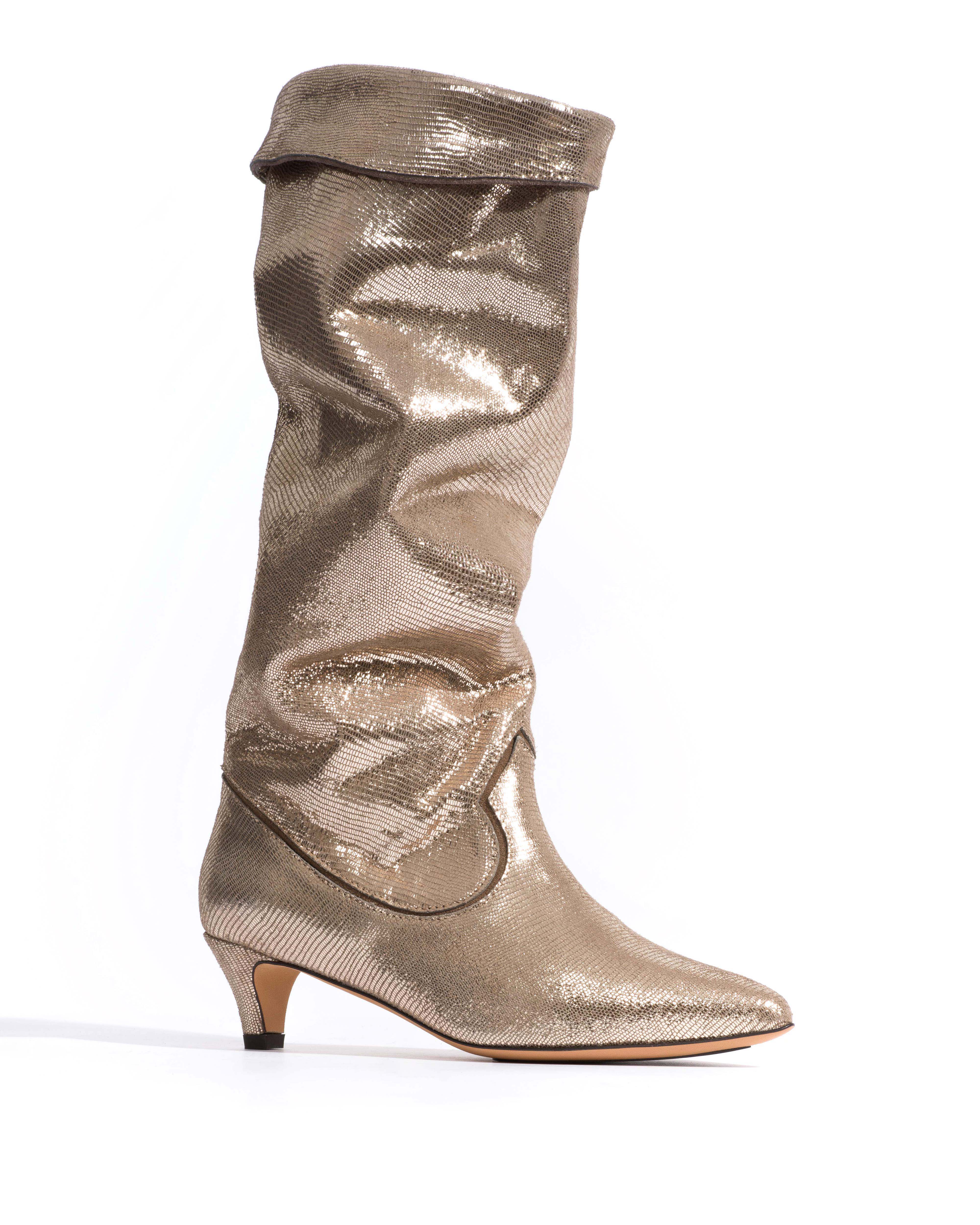 Hillerie 40 stiletto Lizard metallic goat Vintage champagne