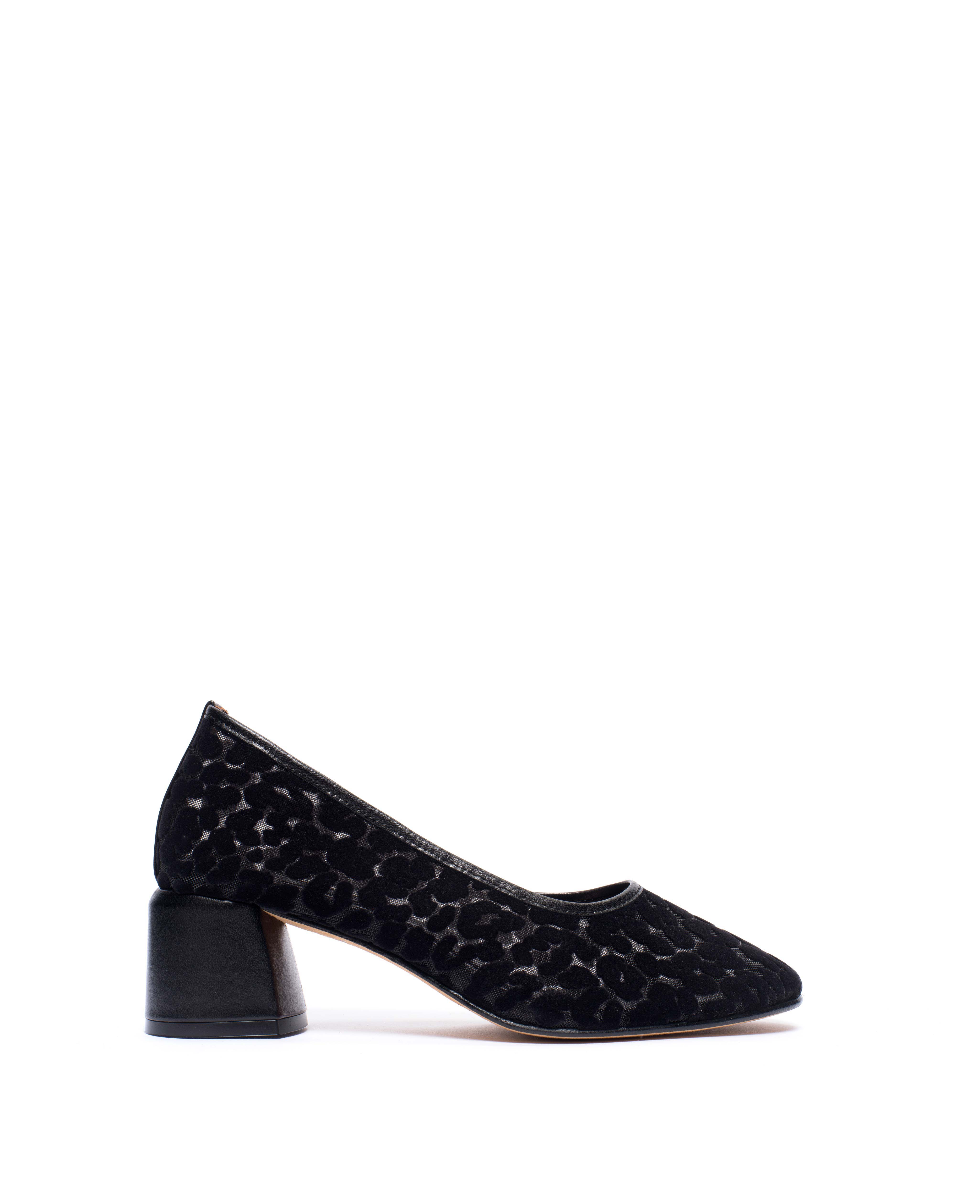 Sacha 40 mesh Shiny lamb & mesh velvet leopard Black
