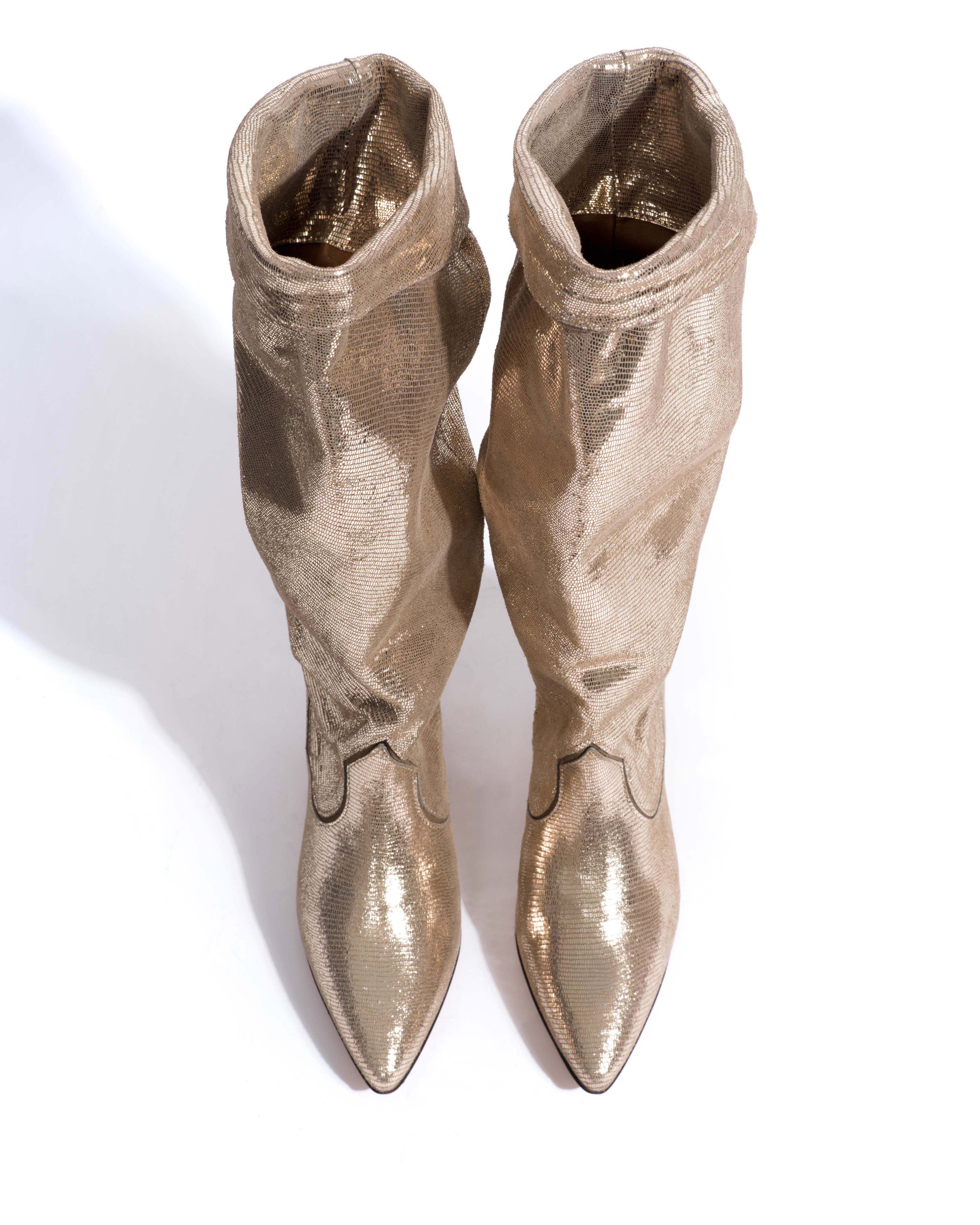 Hillerie 40 stiletto Lizard metallic goat Vintage champagne