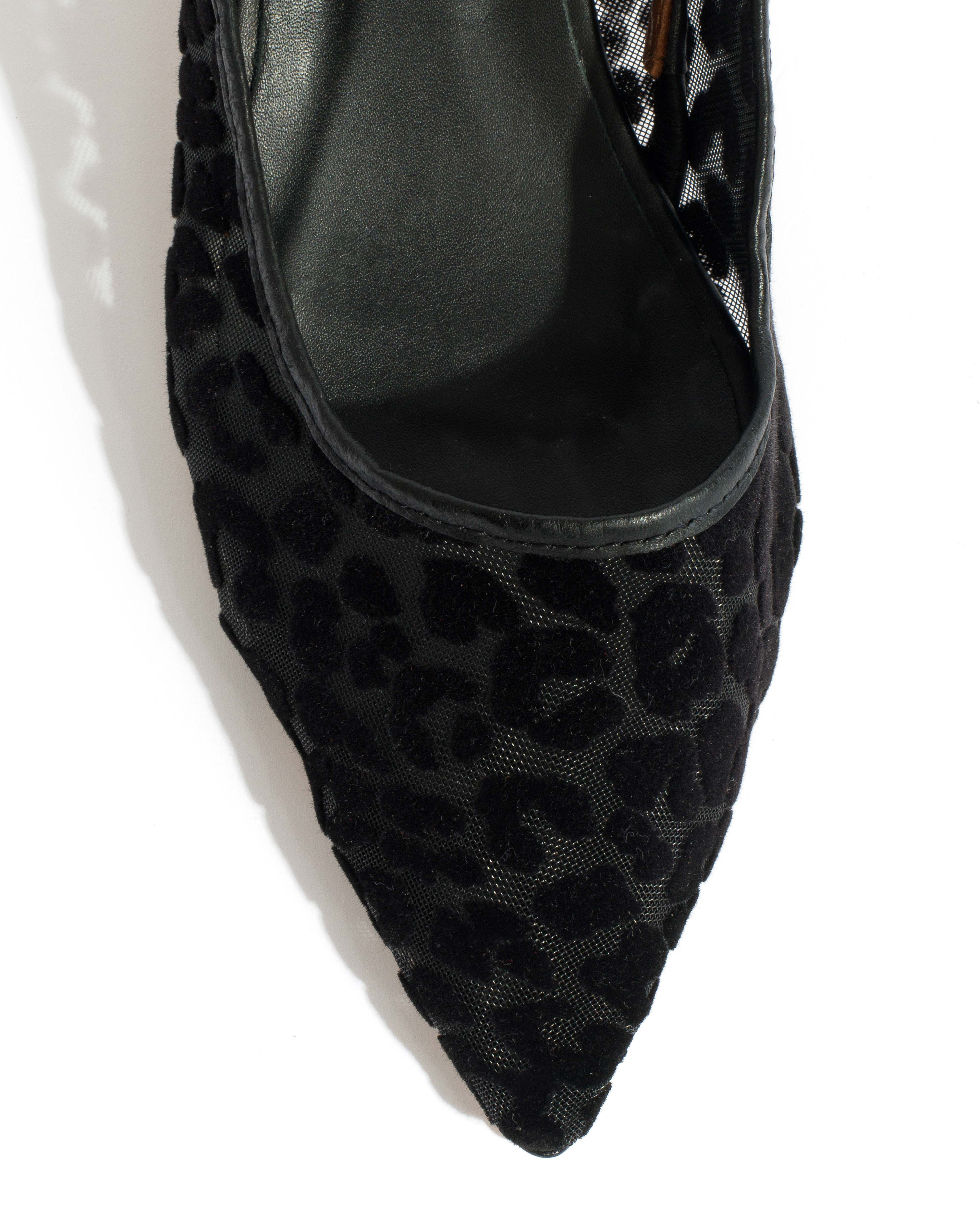 Fanny 40 stiletto mesh Shiny lamb & mesh velvet leopard Black
