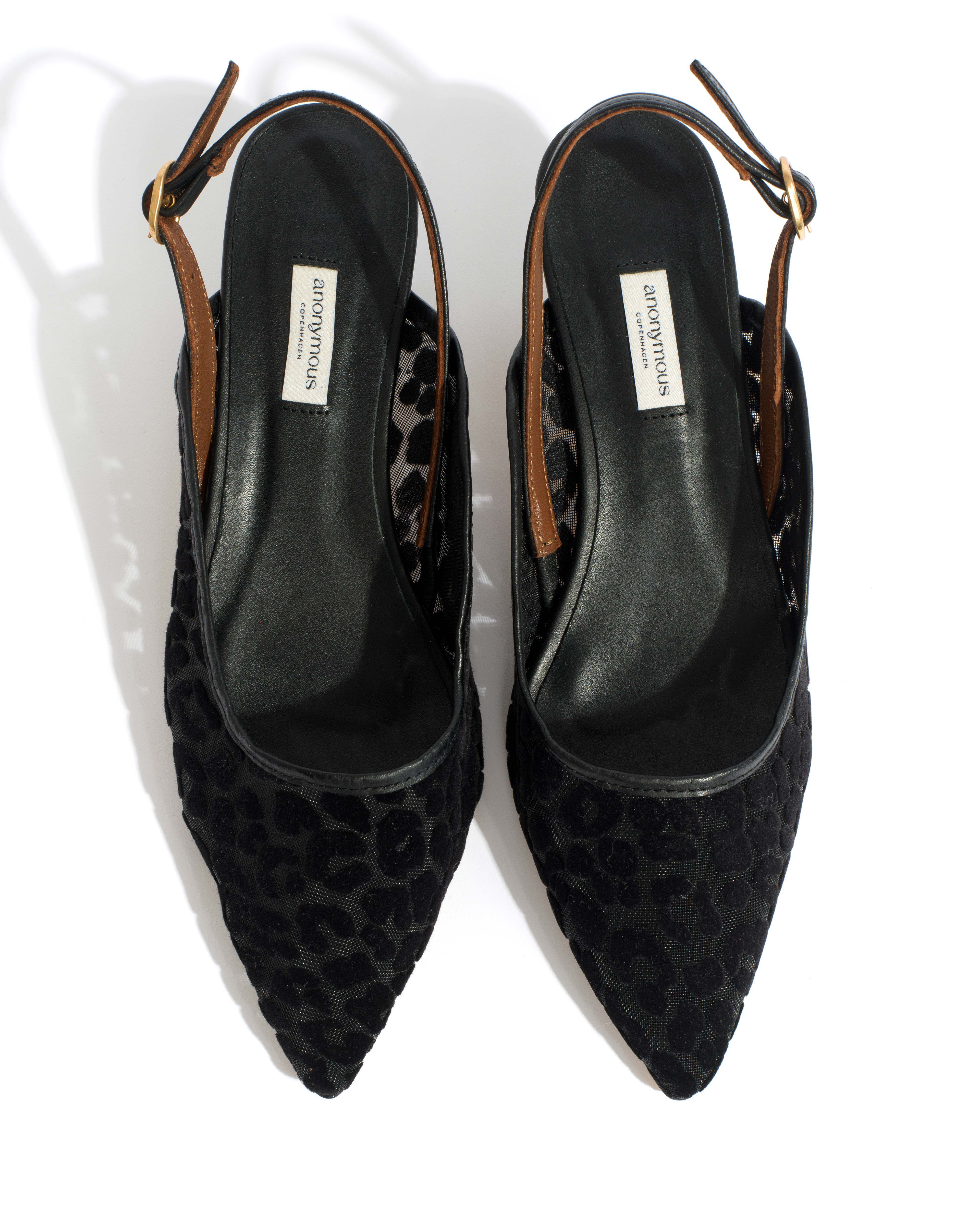 Fanny 40 stiletto mesh Shiny lamb & mesh velvet leopard Black