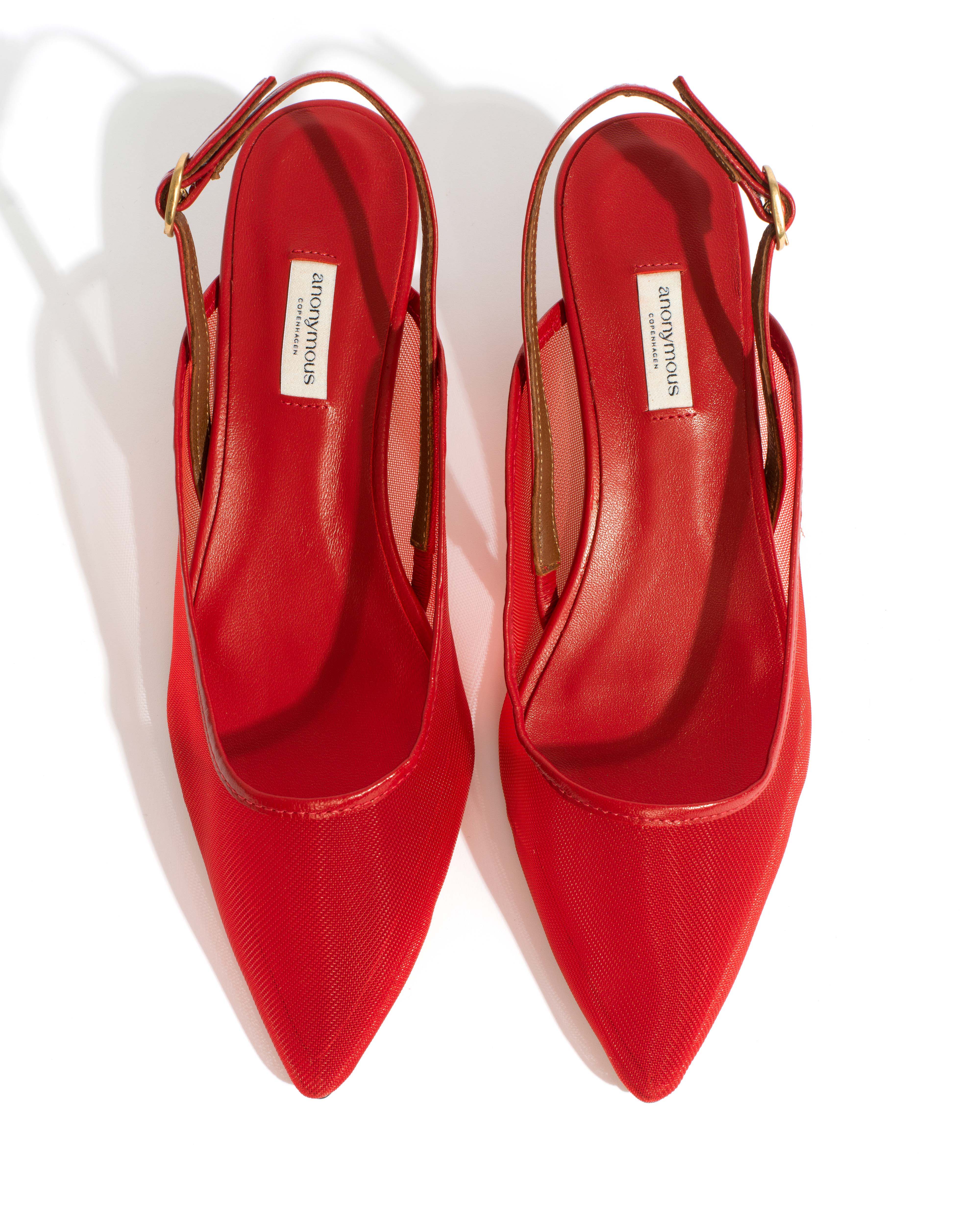 Fanny 40 stiletto mesh Shiny lamb & mesh Ruby red