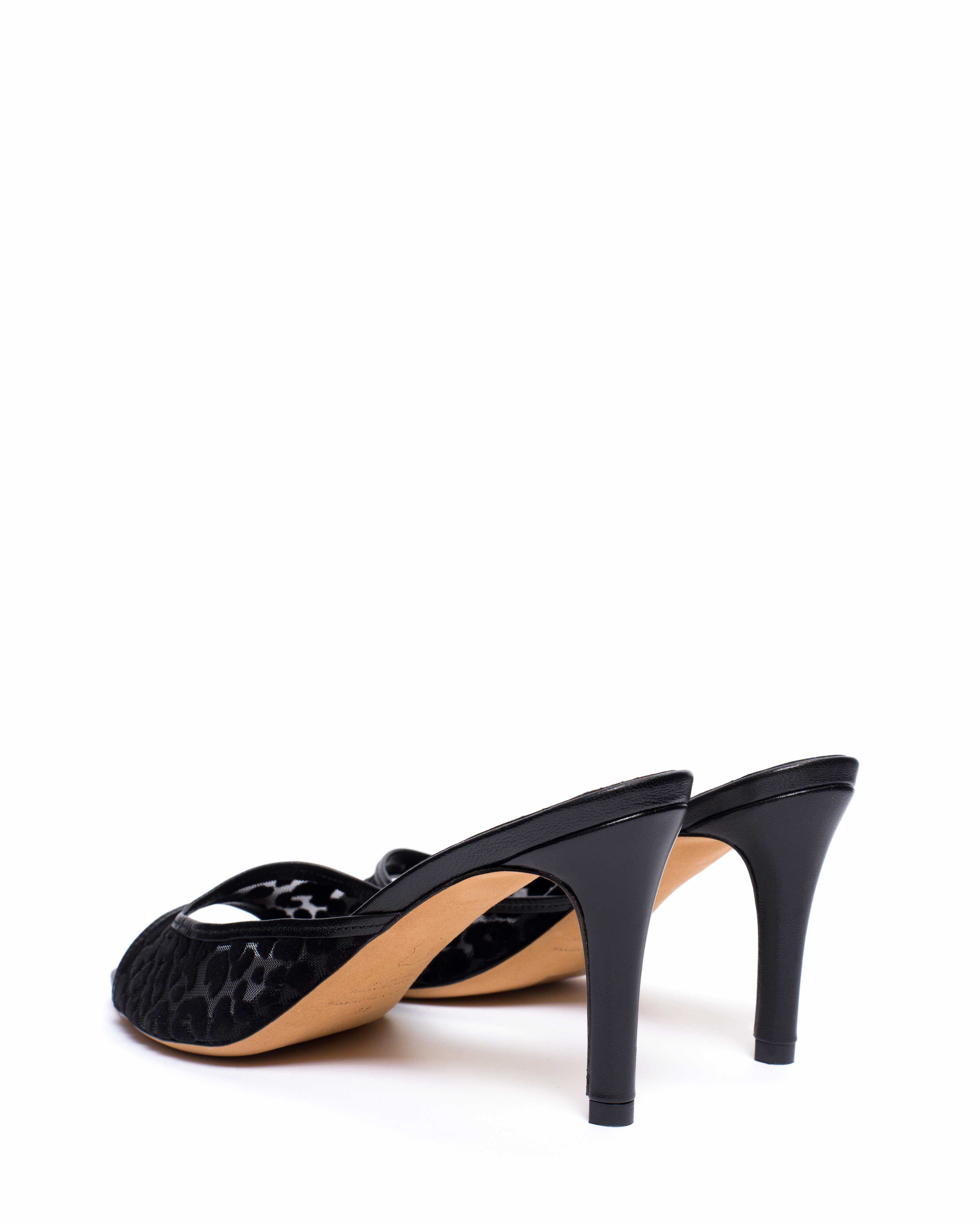 Mazy 75 mesh Shiny lamb & mesh velvet leopard Black